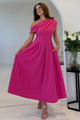 Dollie Asymmetric Neckline Skater Midi Dress Pink