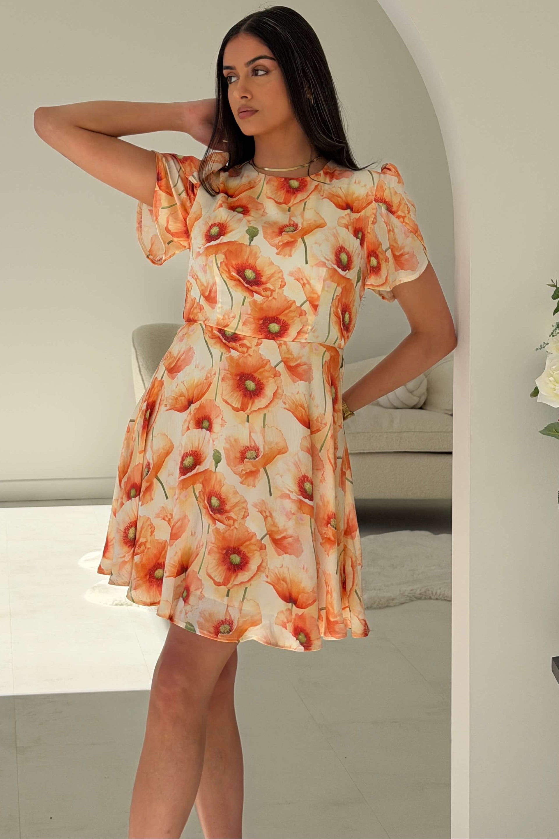 orange dress skater Burnt Orange Halterneck Tie Waist Skater Mini Dress