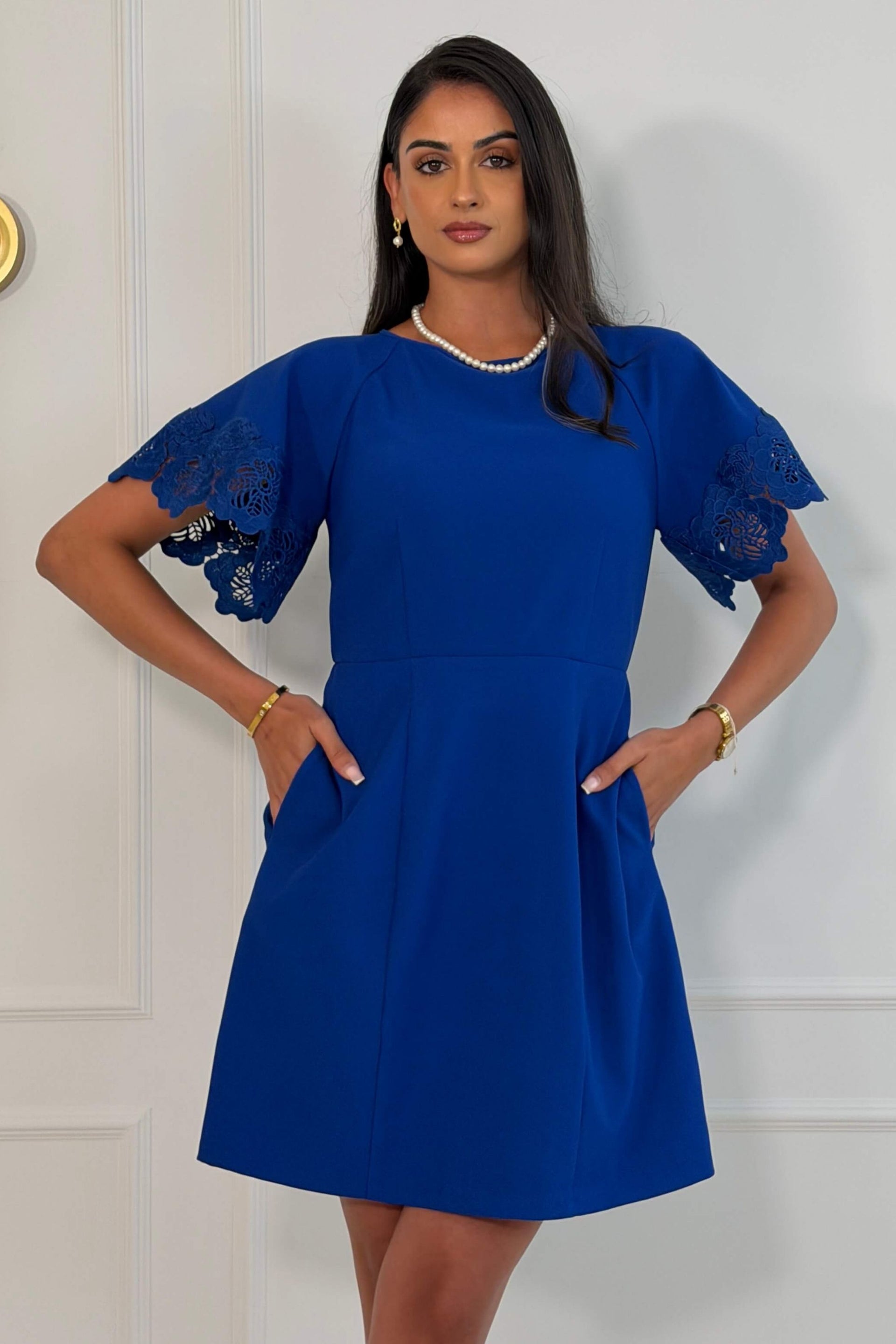 Patzy Lace Trim Mini Dress Cobalt