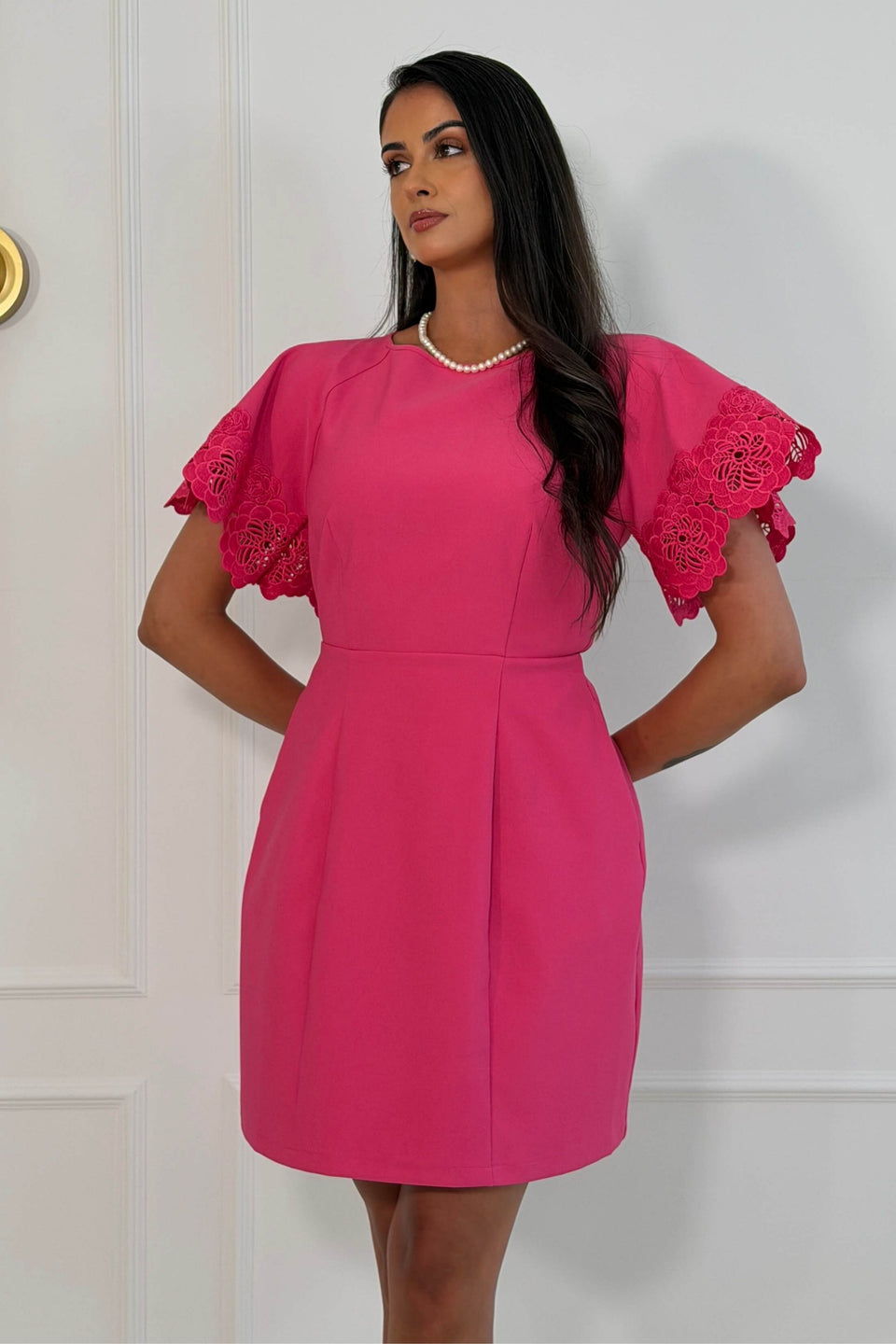 Patzy Lace Trim Mini Dress Hot Pink