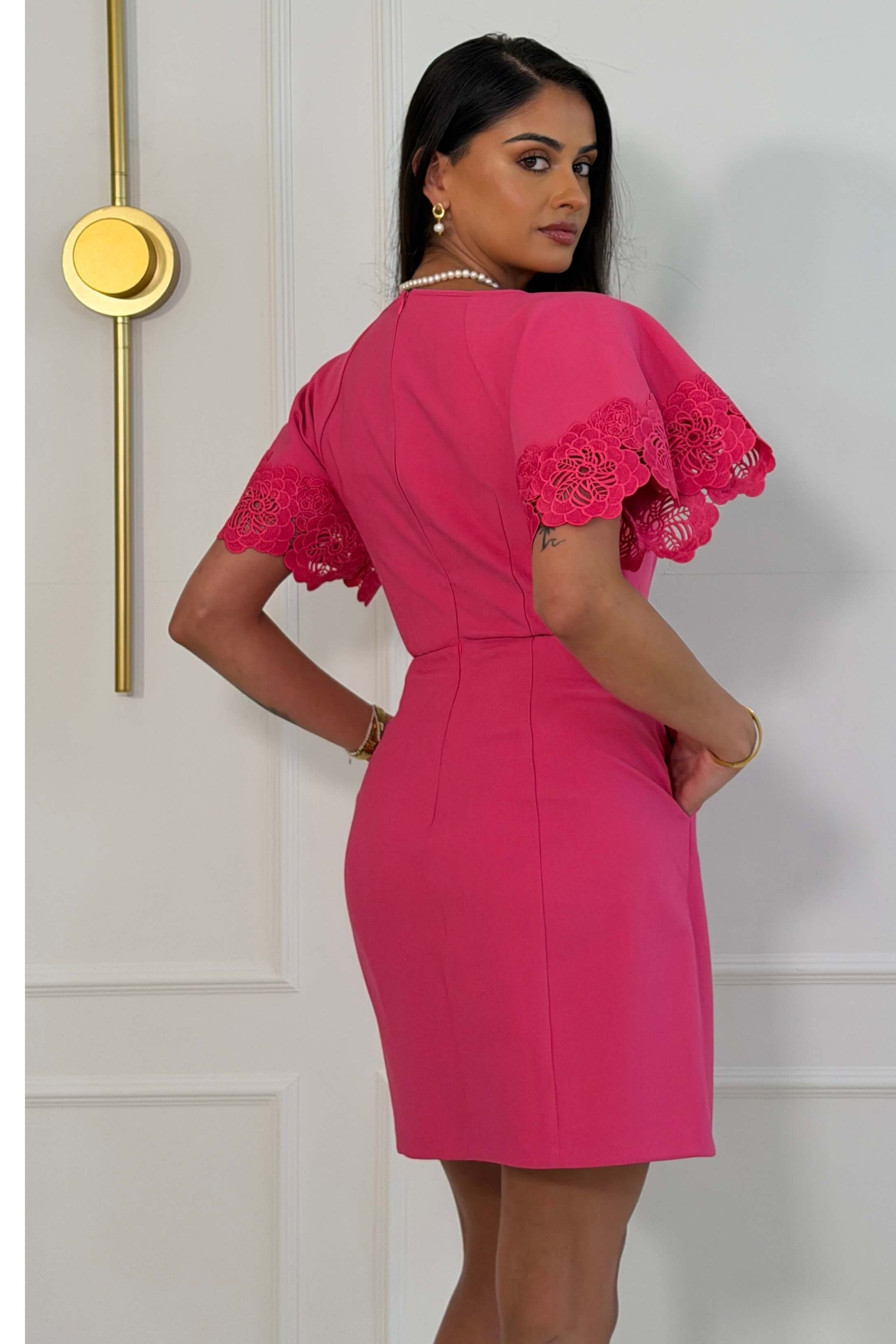 Patzy Lace Trim Mini Dress Hot Pink