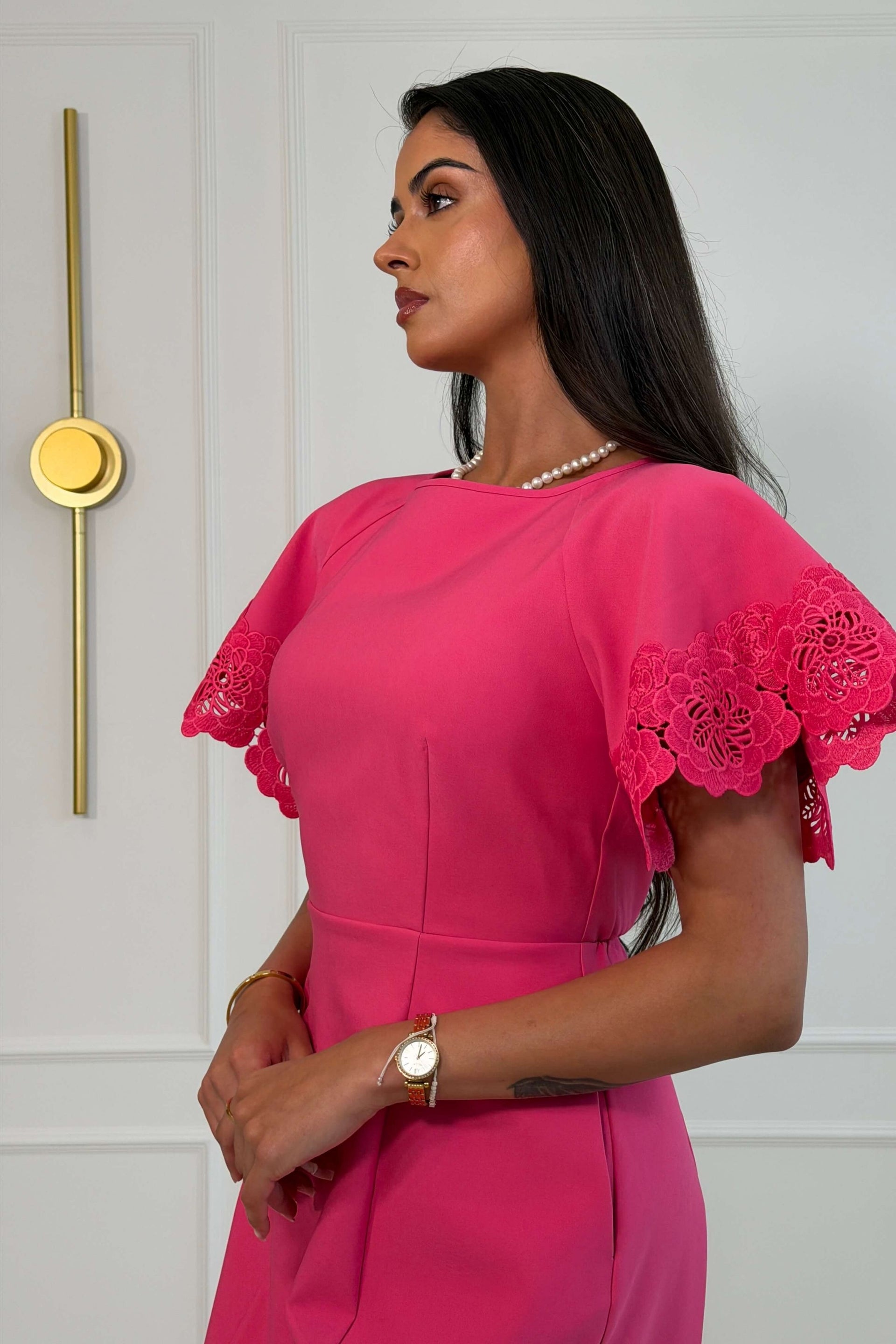 Patzy Lace Trim Mini Dress Hot Pink