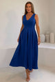 Tiffany V Neck Skater Scuba Midi Dress Cobalt