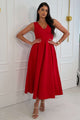 Tiffany V Neck Skater Scuba Midi Dress Red