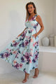 Tiffany V Neck Skater Scuba Midi Dress Sky Print