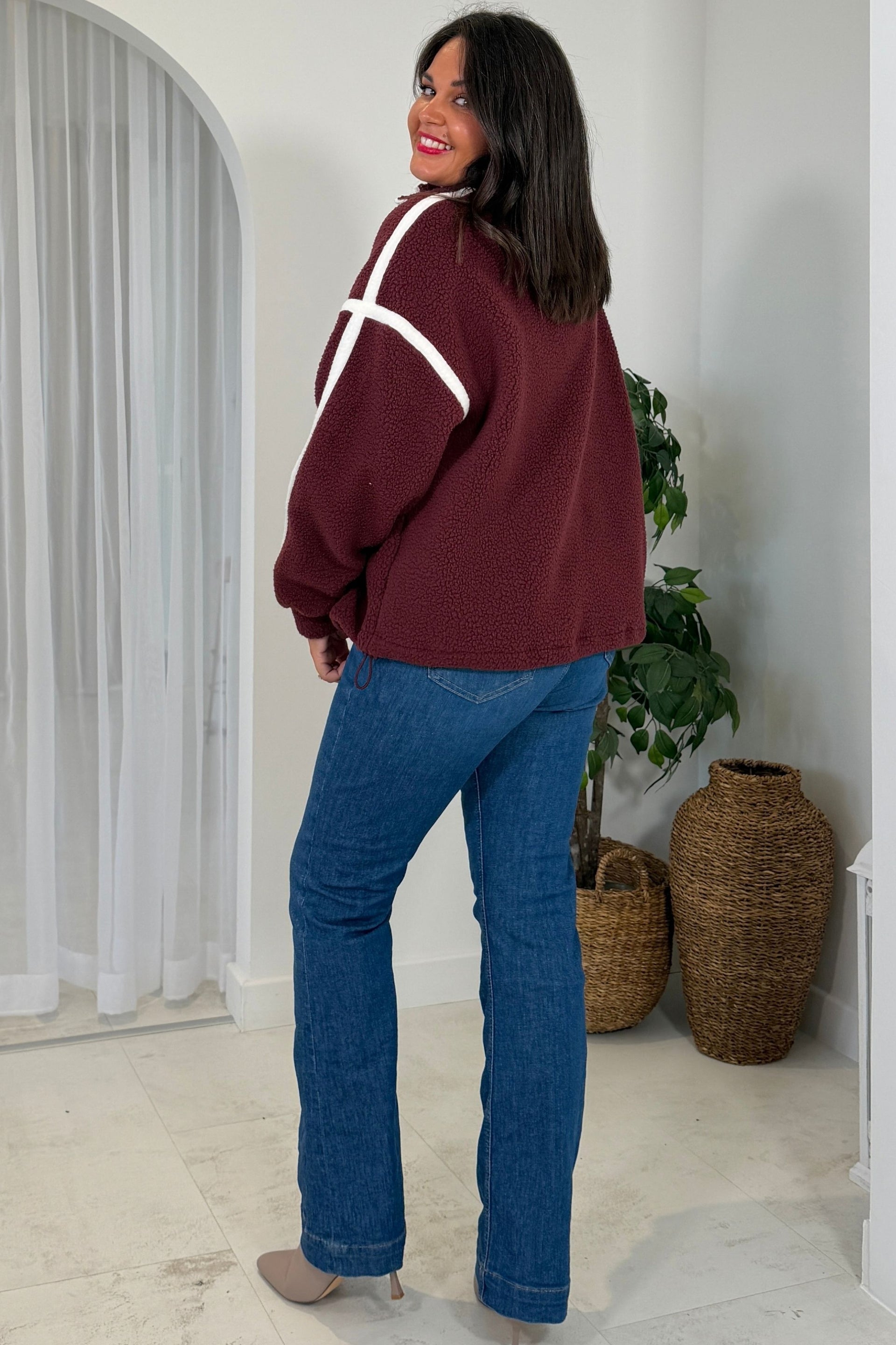Mimi Contrast 3/4 Zip Fleece Wine