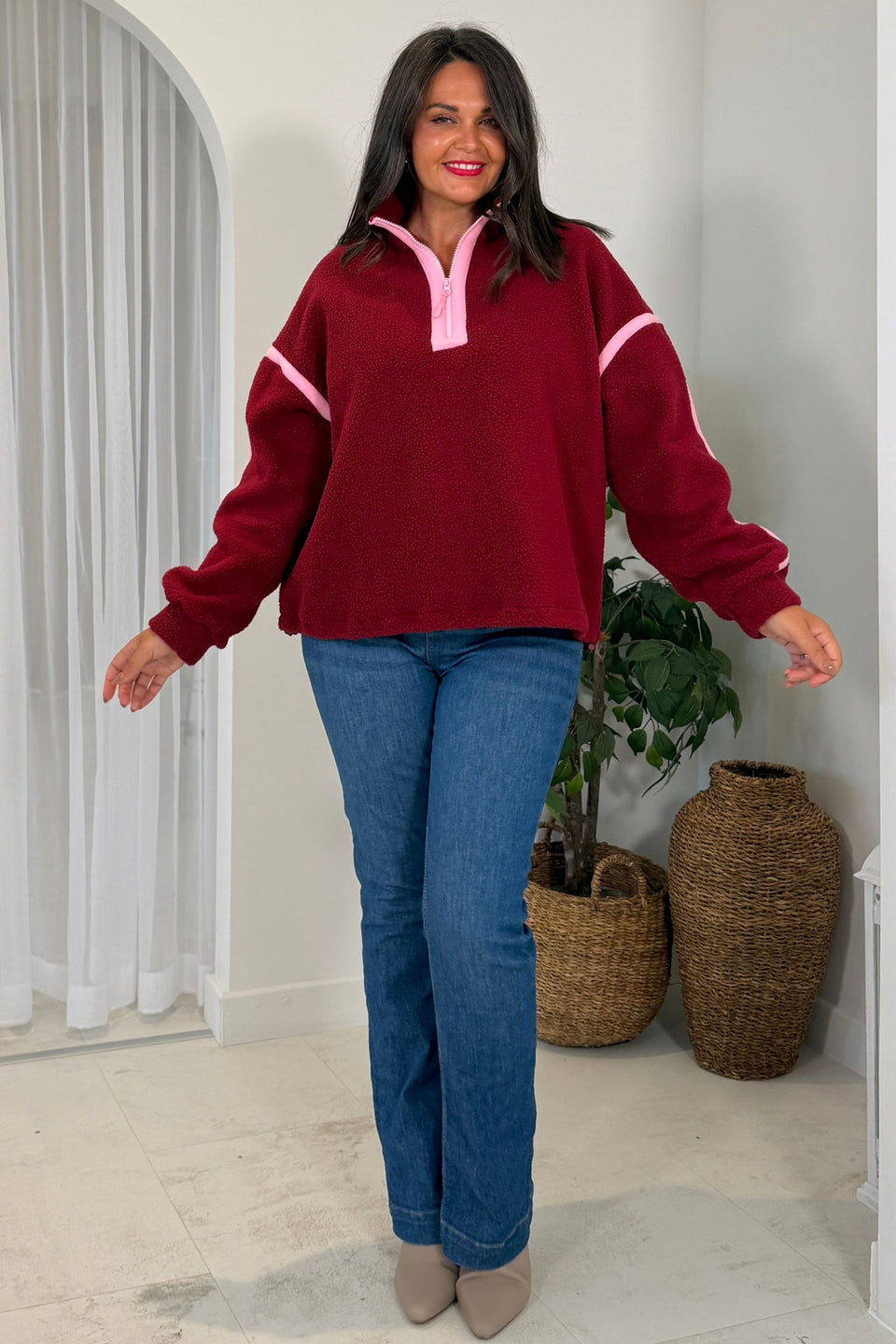 Mimi Contrast 3/4 Zip Fleece Berry