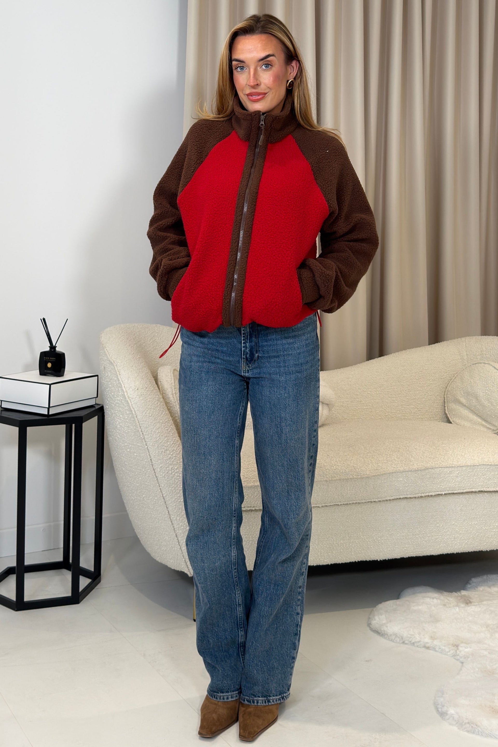 Mimi Contrast Pocket Full Zip Fleece Red
