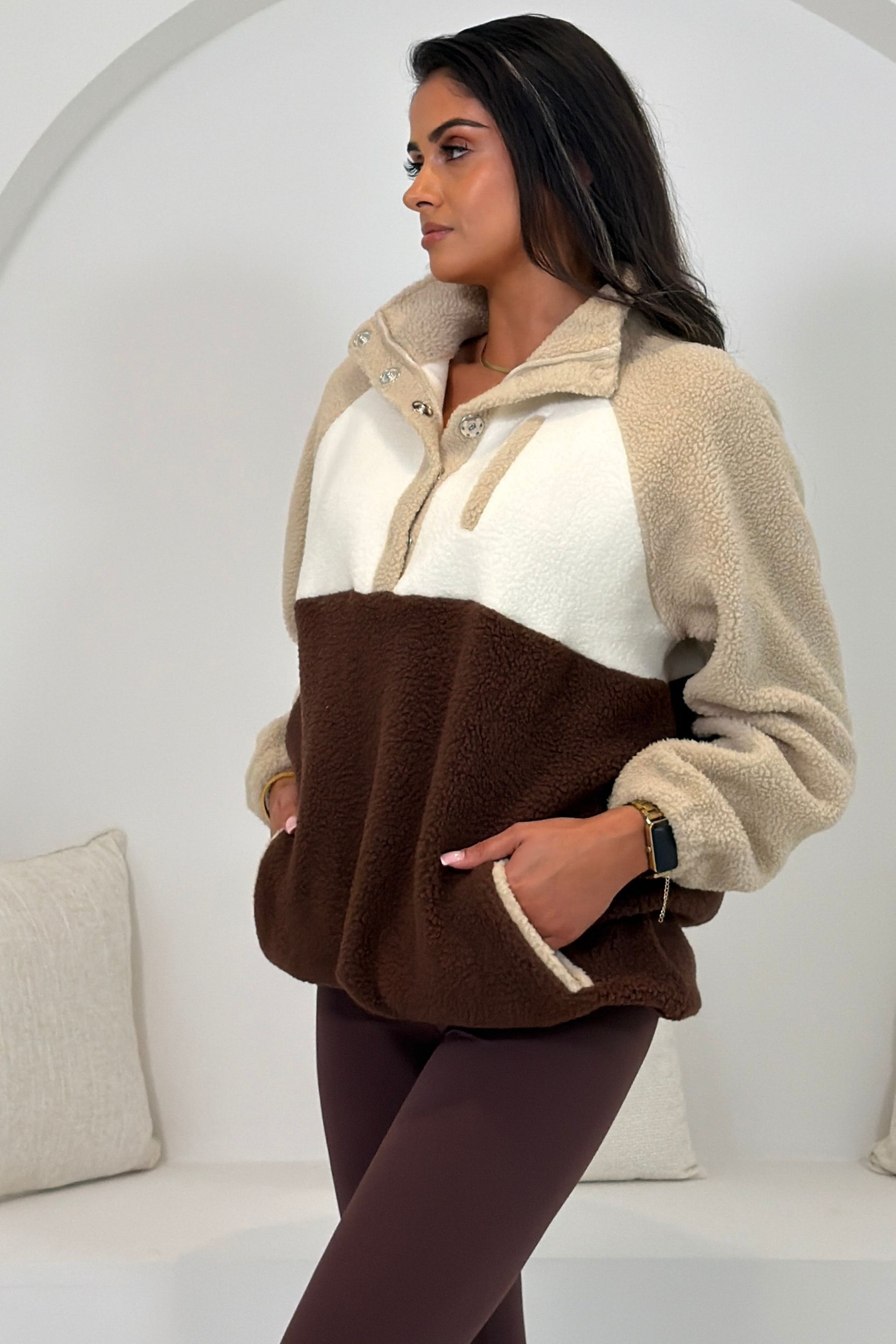 Tala Contrast Panel 3/4 Zip Fleece Brown