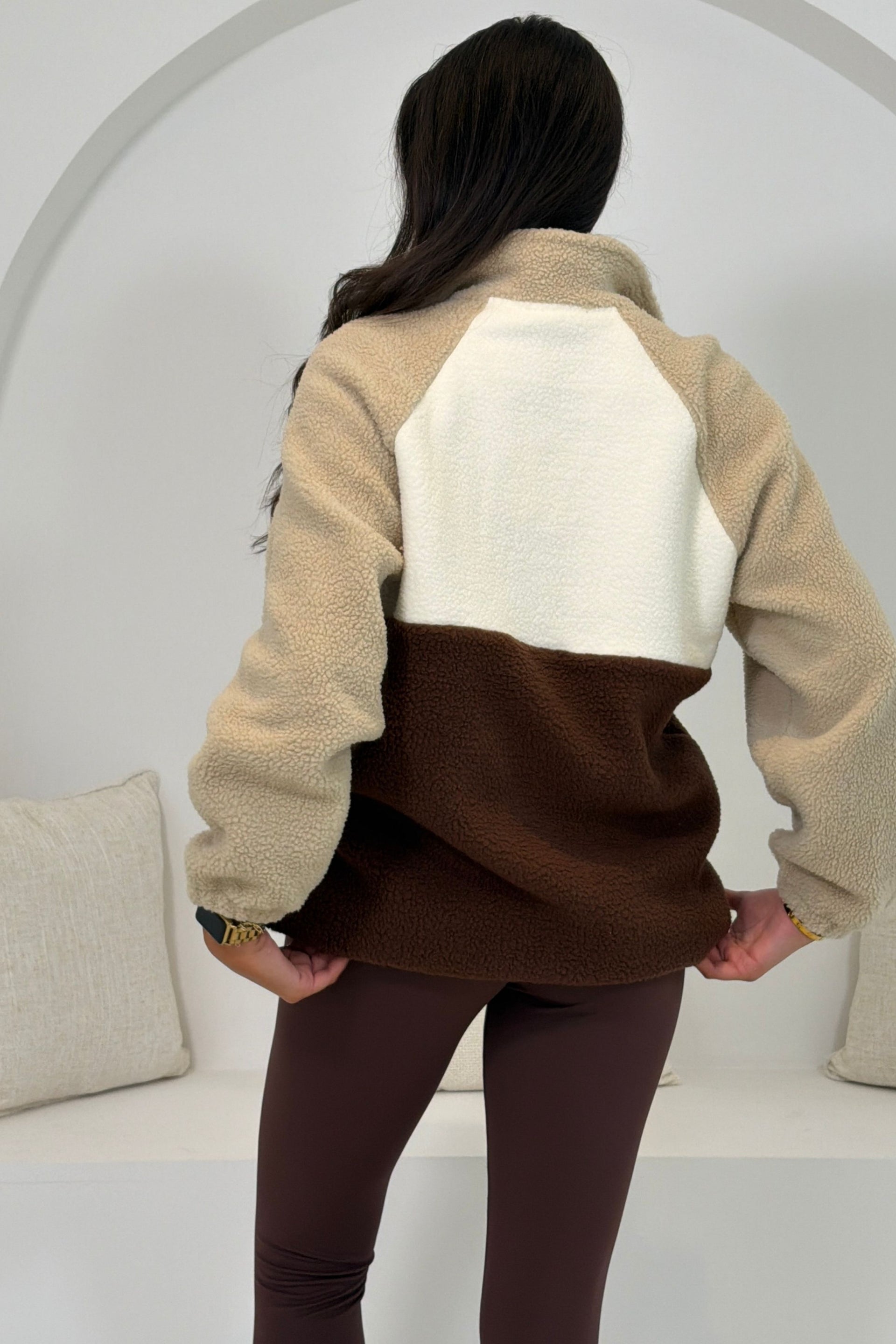 Tala Contrast Panel 3/4 Zip Fleece Brown