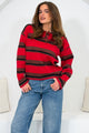 Maddie Stripe Collar detail long Sleeve Top Red