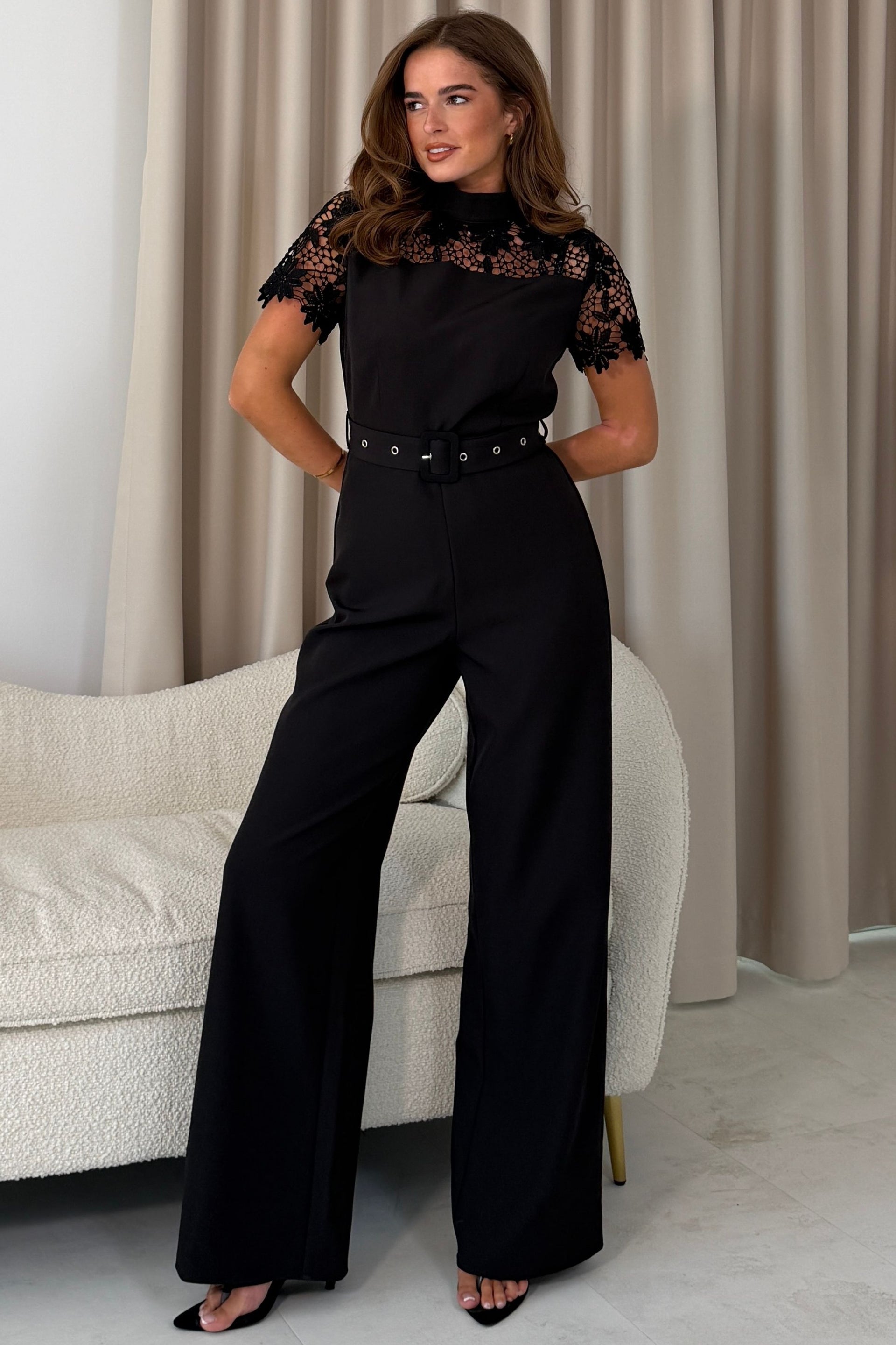 Darlia Lace Detail Wide Leg Jumpsuit Black