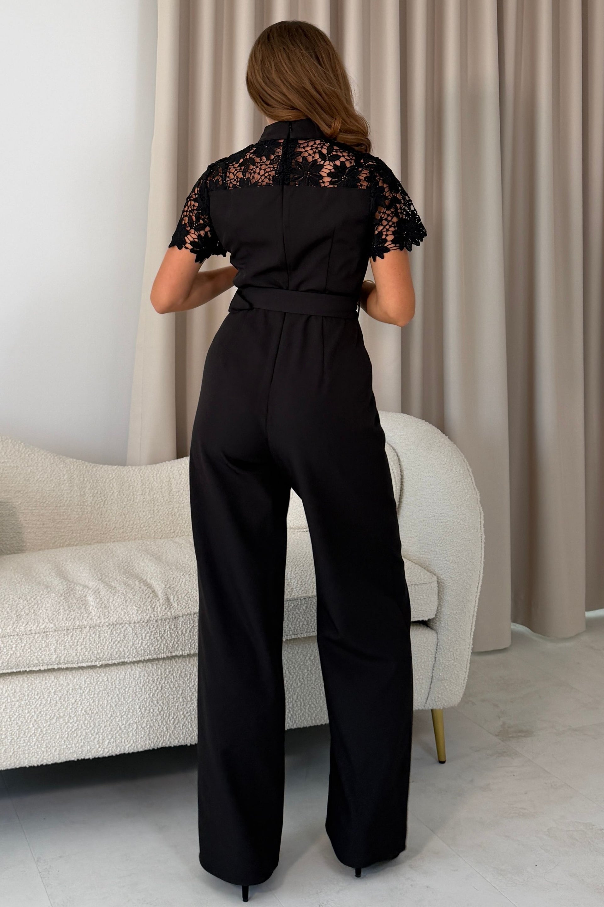 Darlia Lace Detail Wide Leg Jumpsuit Black