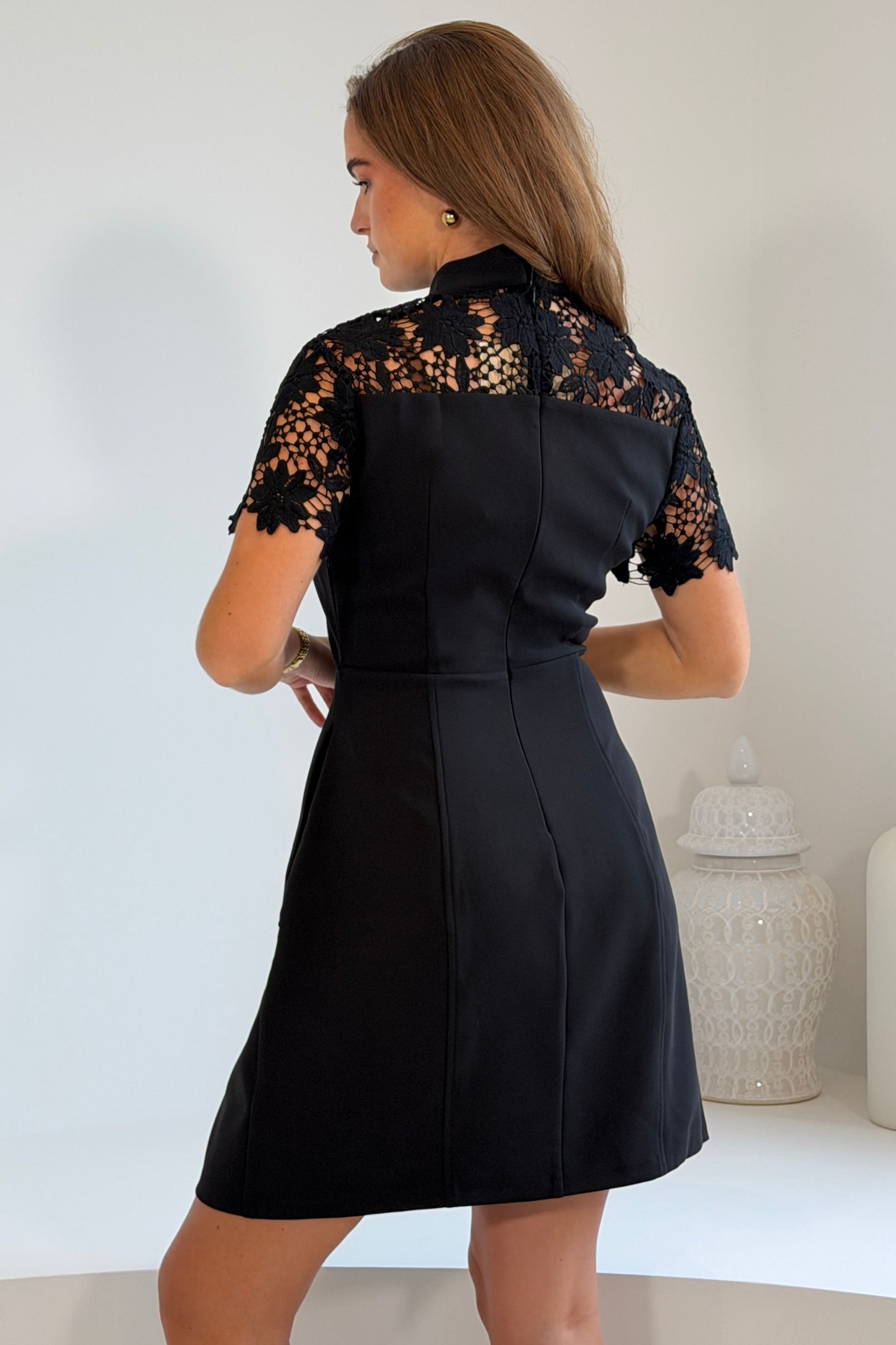 Dolcie Lace Detail Mini Dress Black