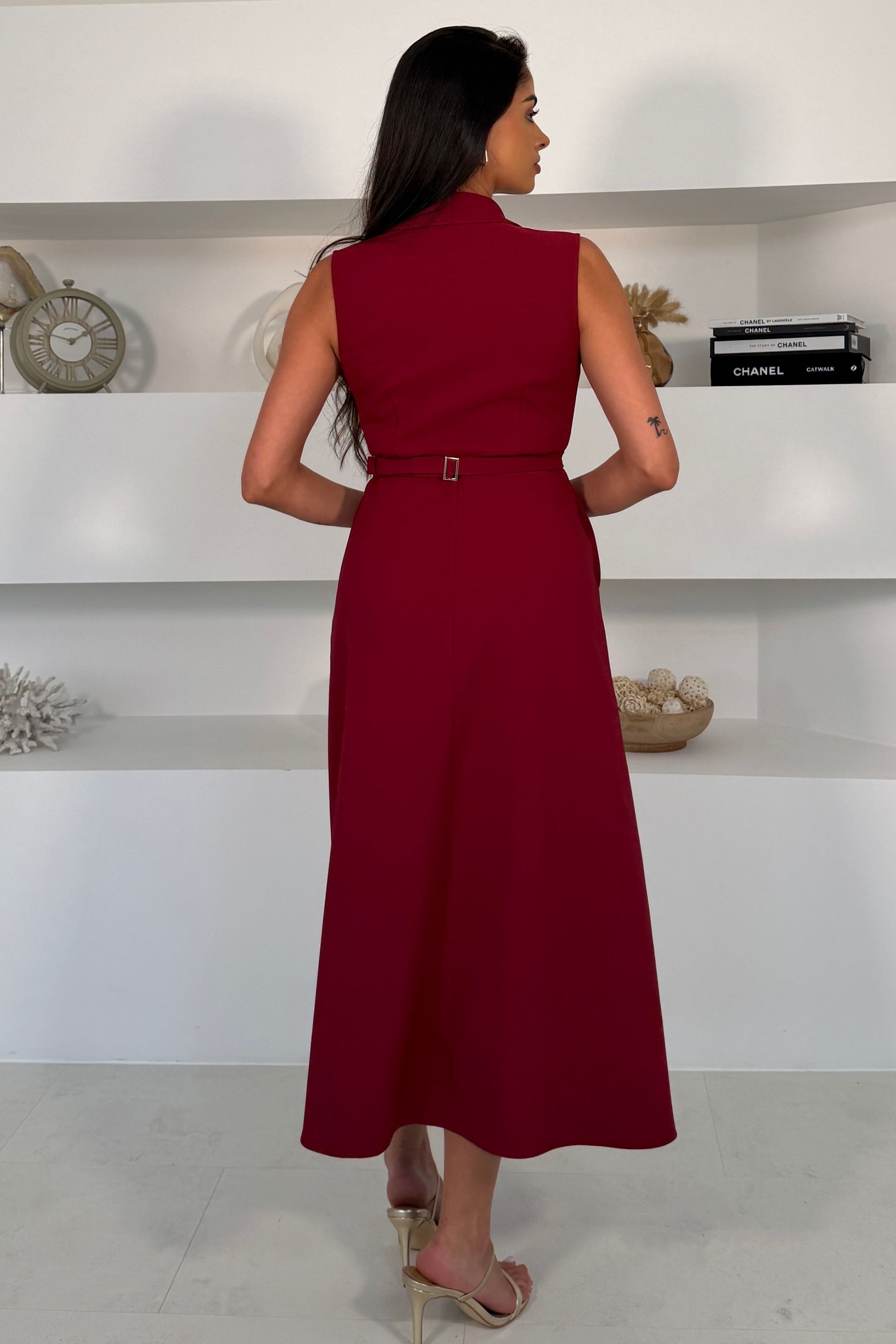 Paloma Cinched Detail Tailored Midi Dress Burgundy