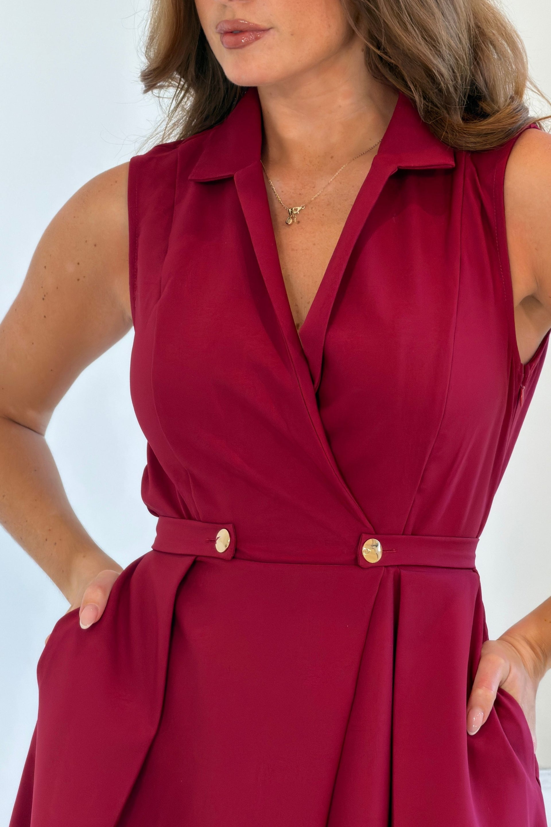 Paloma Cinched Detail Tailored Midi Dress Burgundy