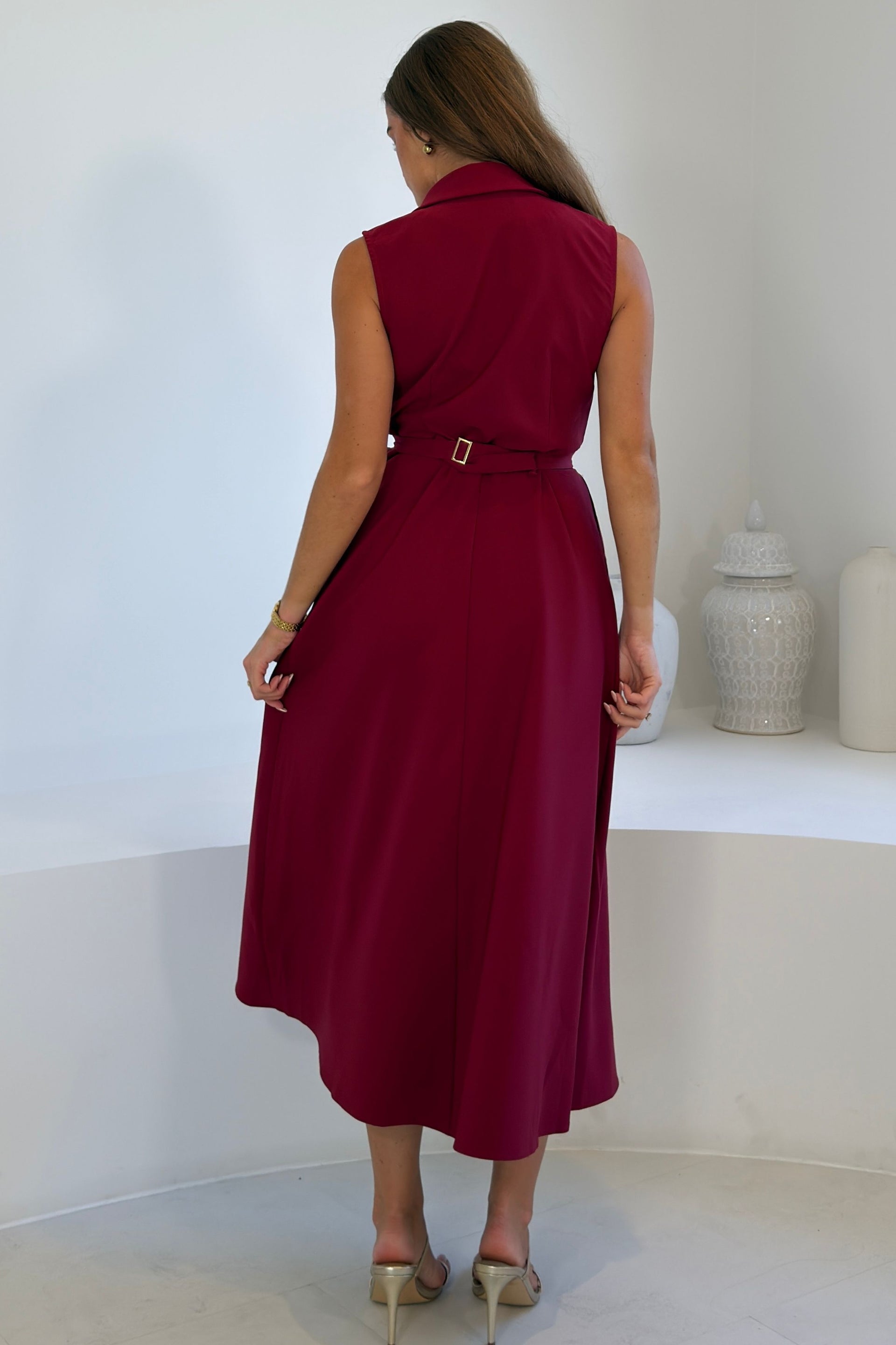 Paloma Cinched Detail Tailored Midi Dress Burgundy