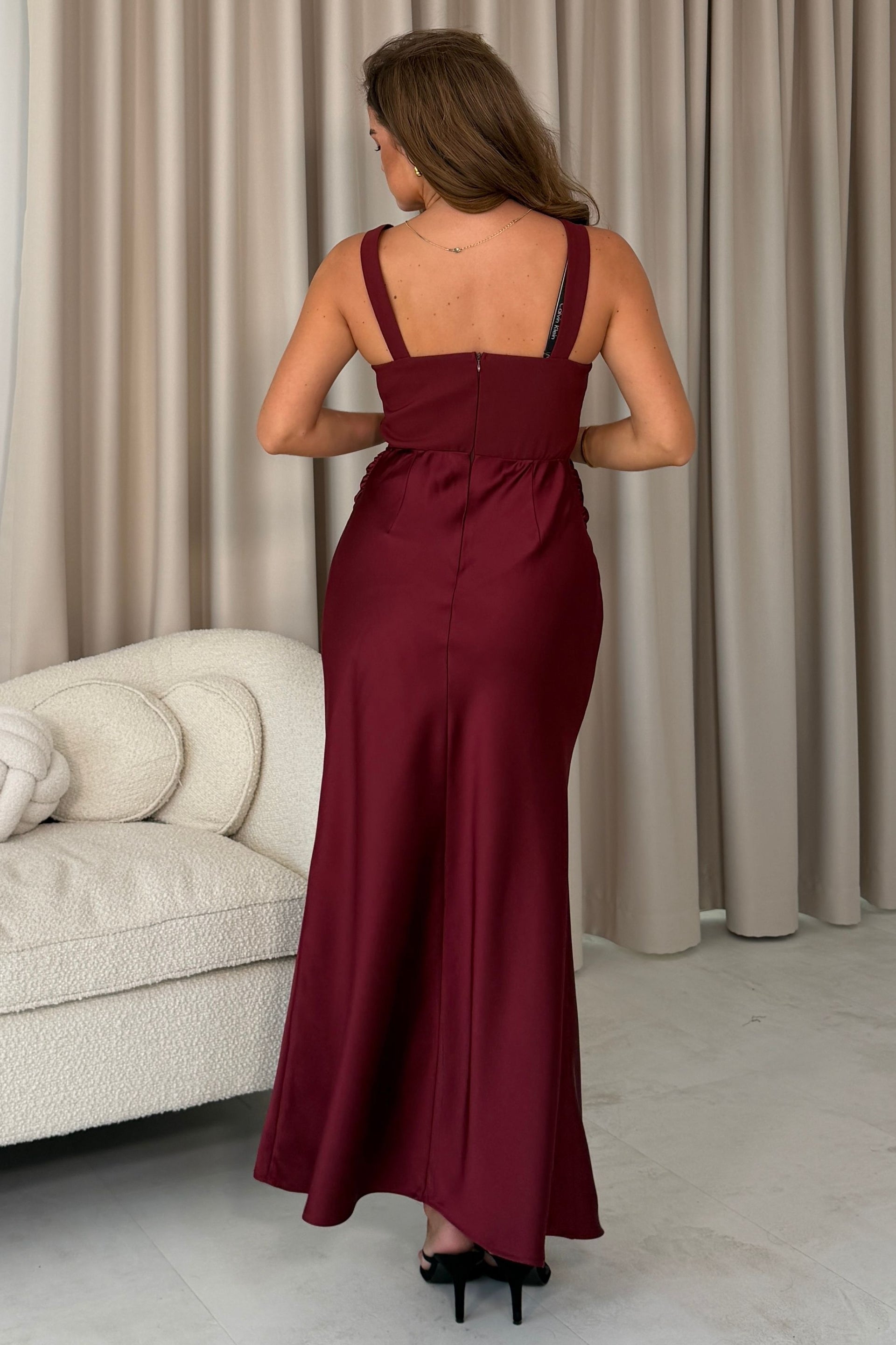 Justine Rushed Panel Detail Maxi Dress Wine