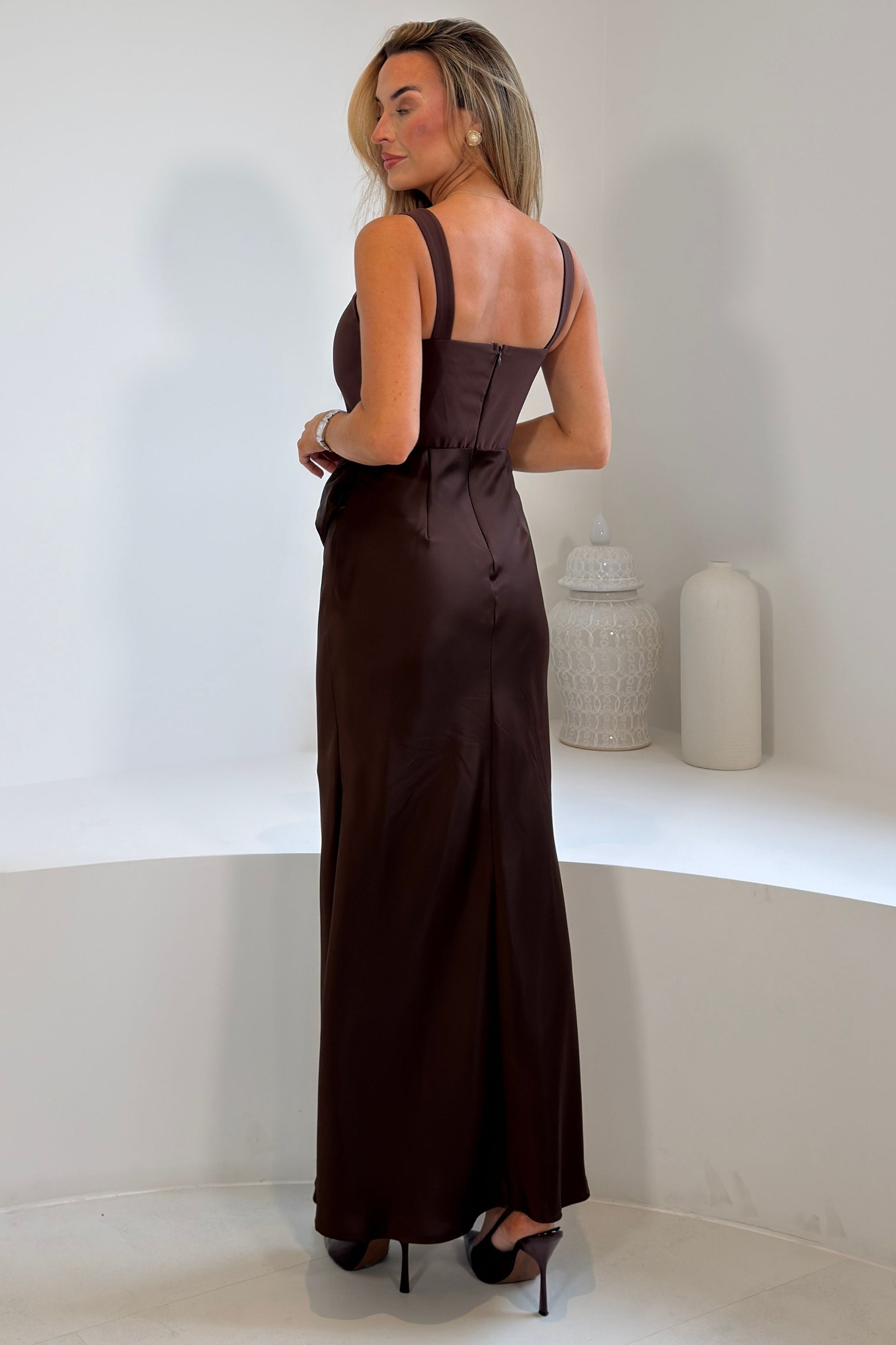 Justine Rushed Panel Detail Maxi Dress Brown