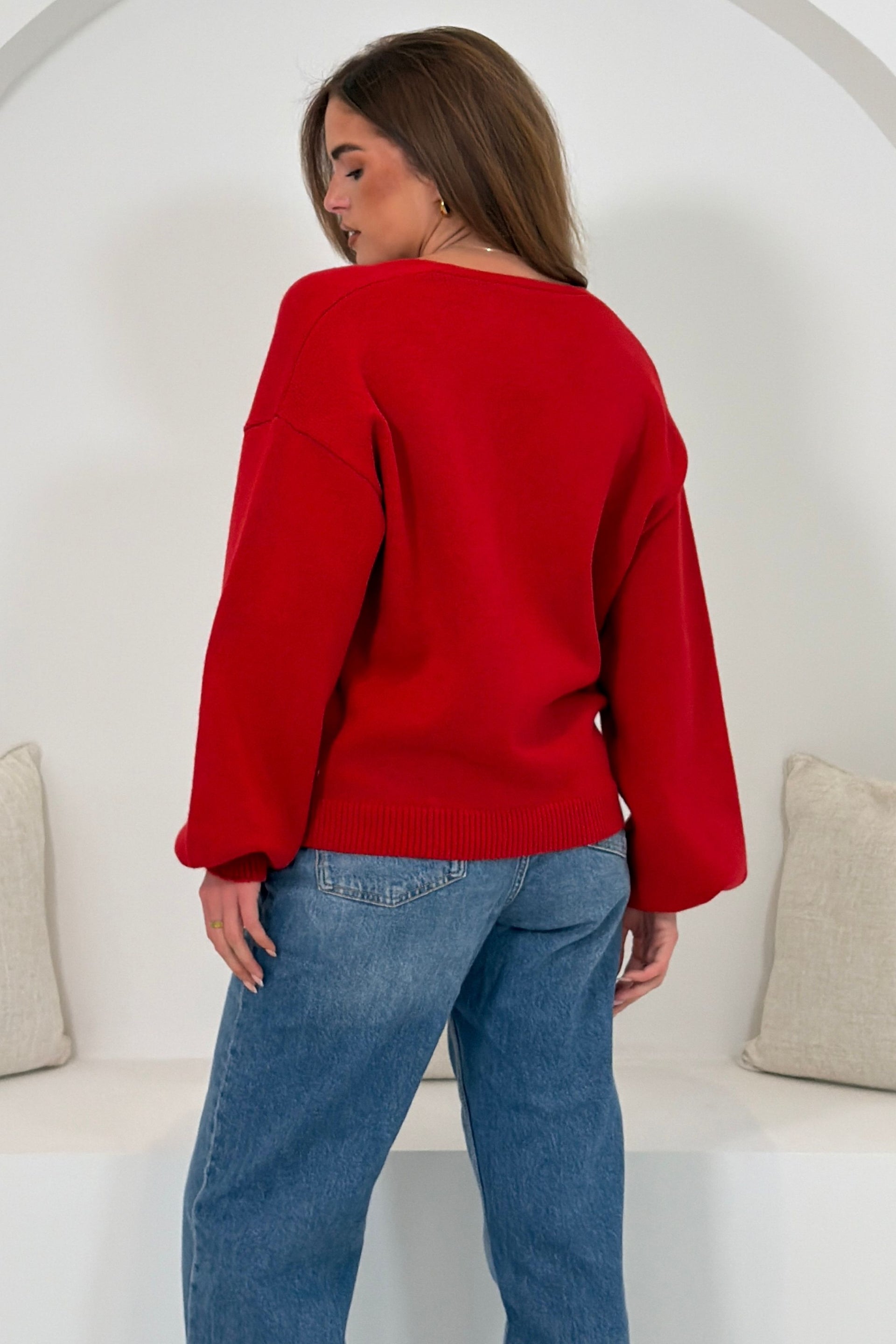 Vickie V Neck Tie Front Cardigan Red