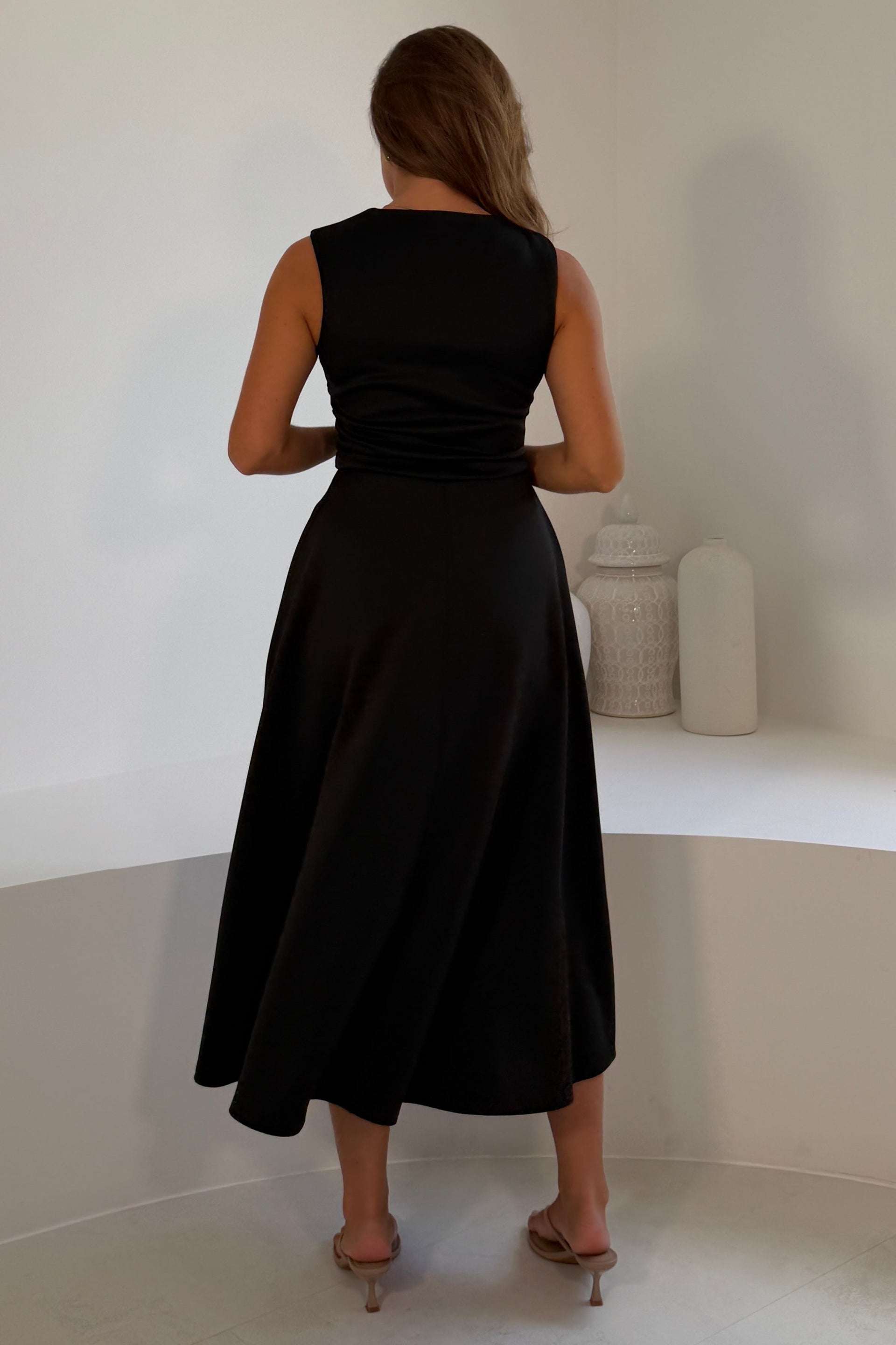 Annalise Gold Trim Midi Dress Black