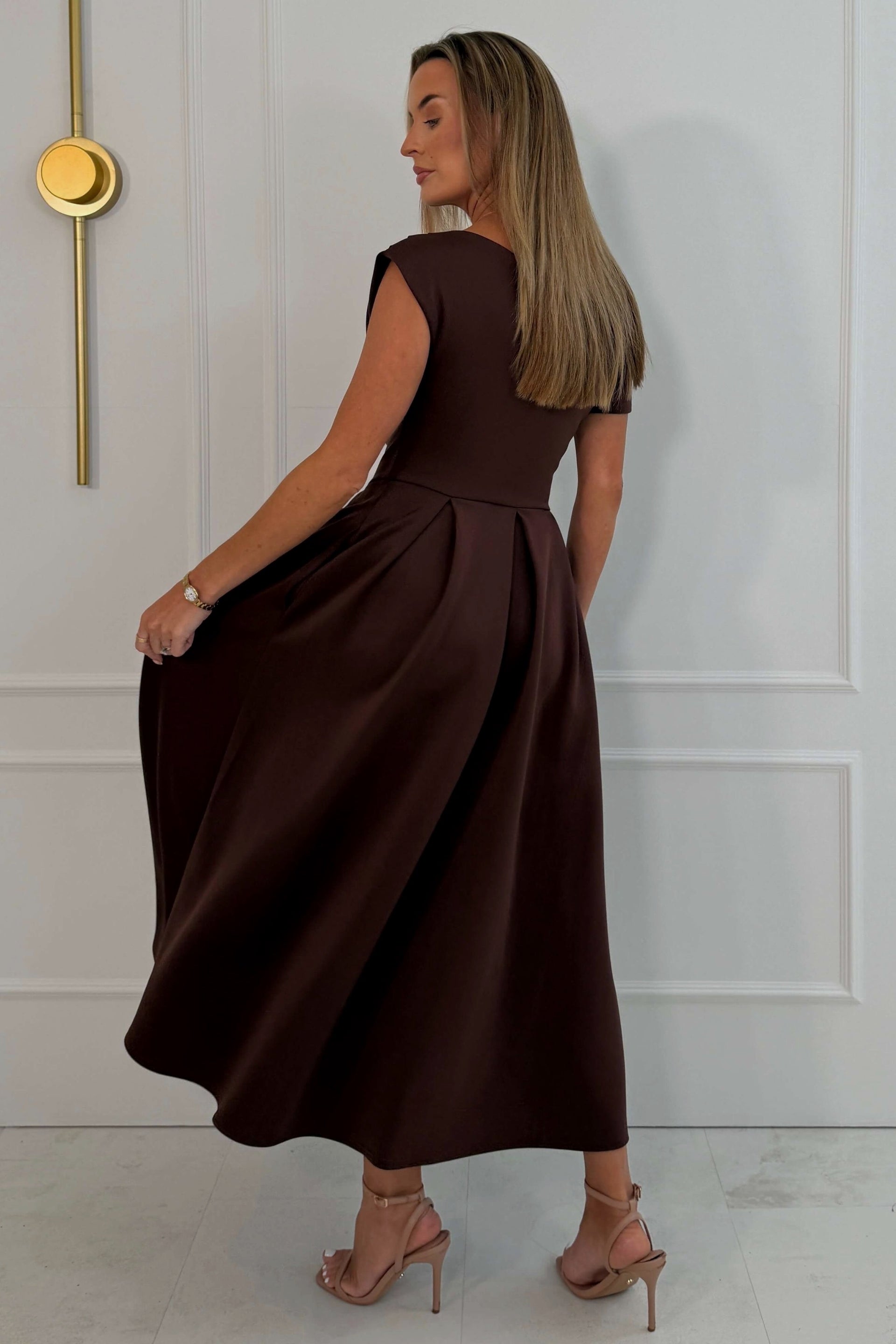 Betty Asymmetric Neckline Skater Dark Brown