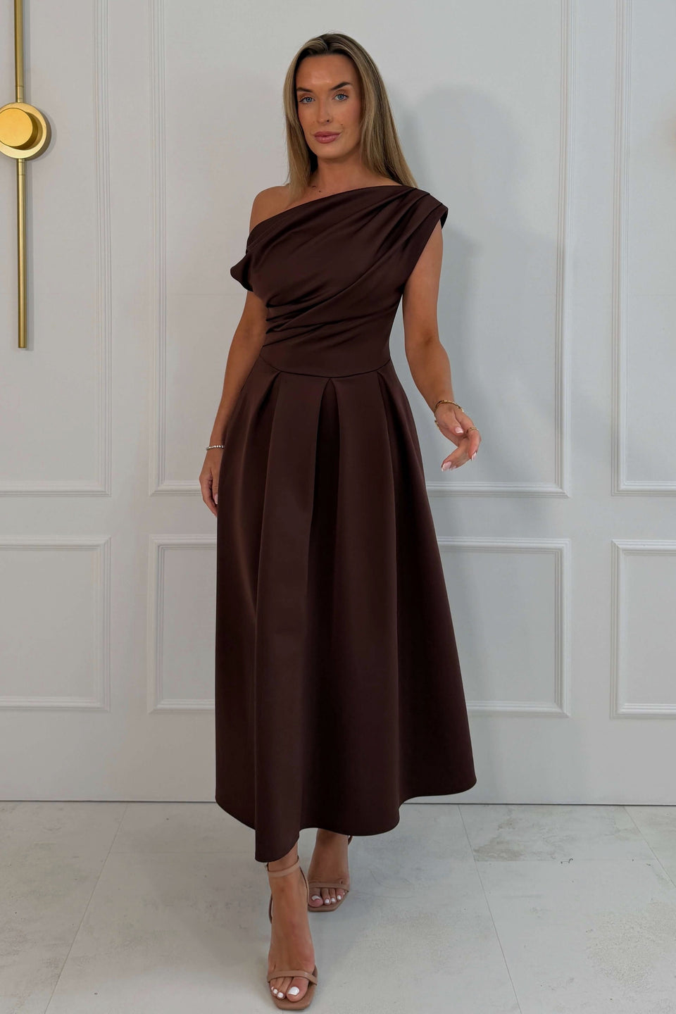 Betty Asymmetric Neckline Skater Dark Brown