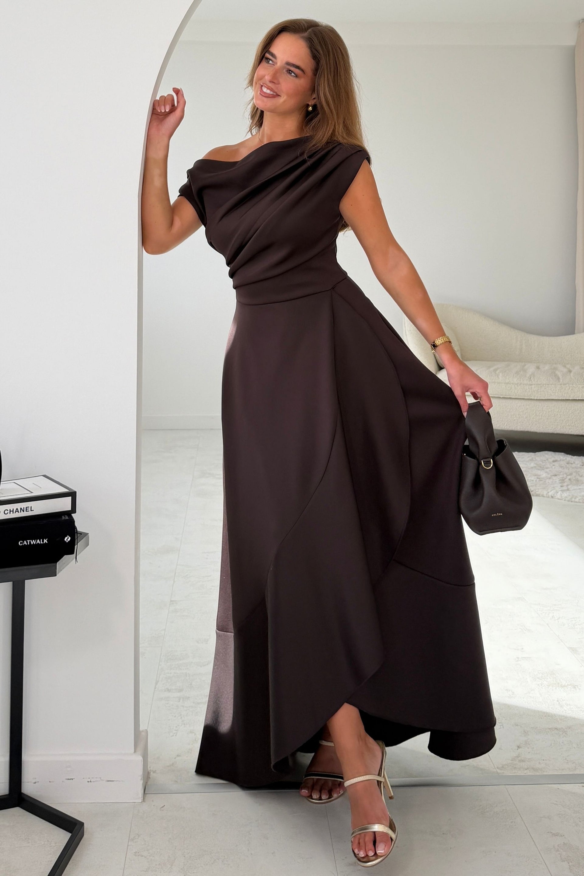 Florie Frill Wrap Maxi Dress Brown