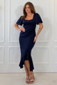Leona Square Neck Frill Midi Dress Navy