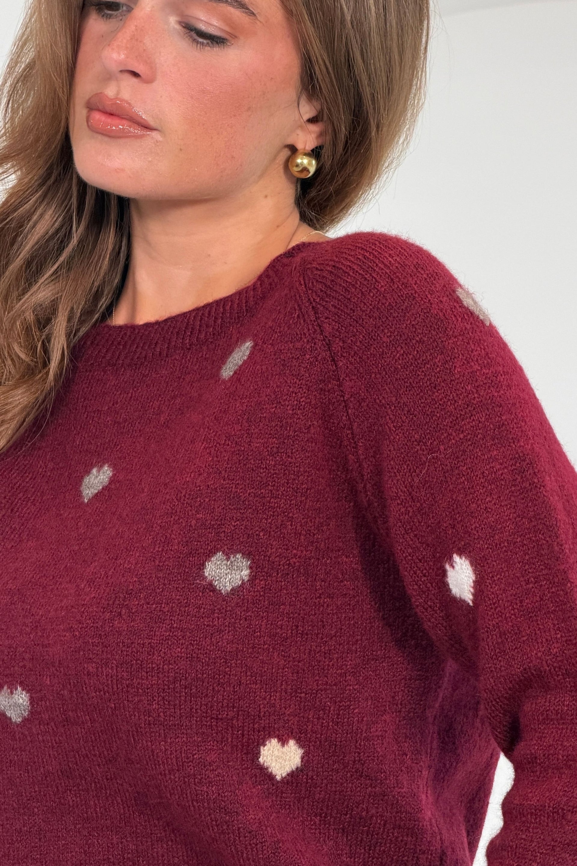 Jennie Heart Polka Knit Jumper Wine