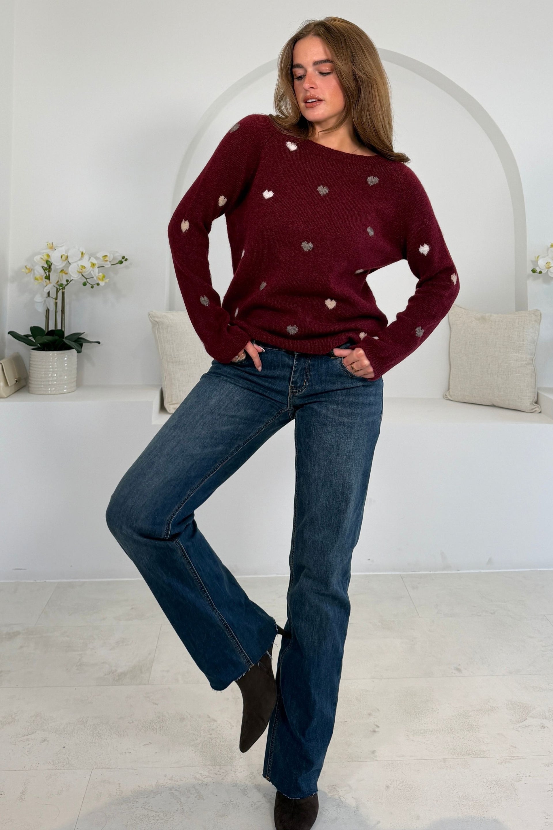 Jennie Heart Polka Knit Jumper Wine