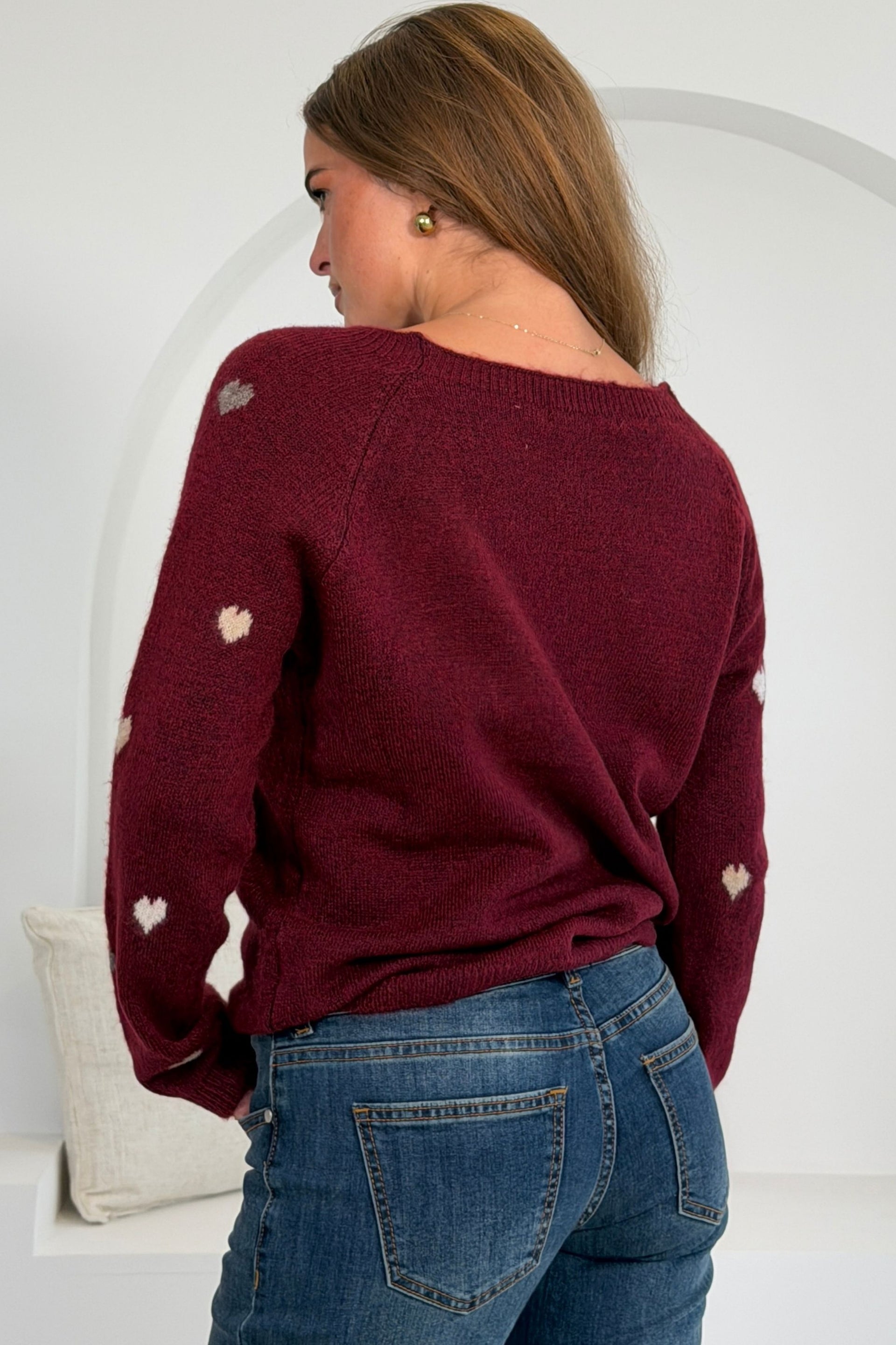 Jennie Heart Polka Knit Jumper Wine