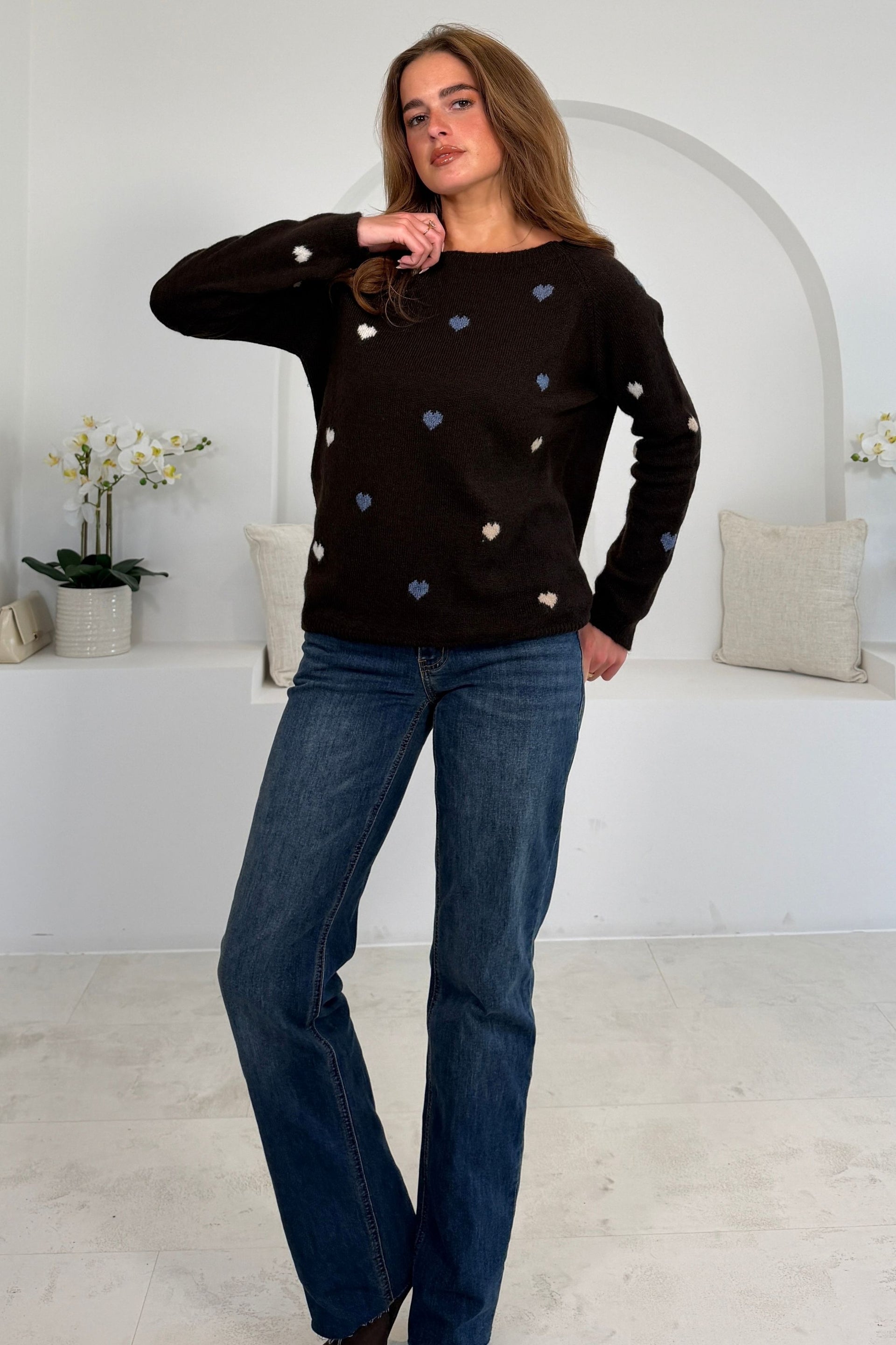 Jennie Heart Polka Knit Jumper Brown