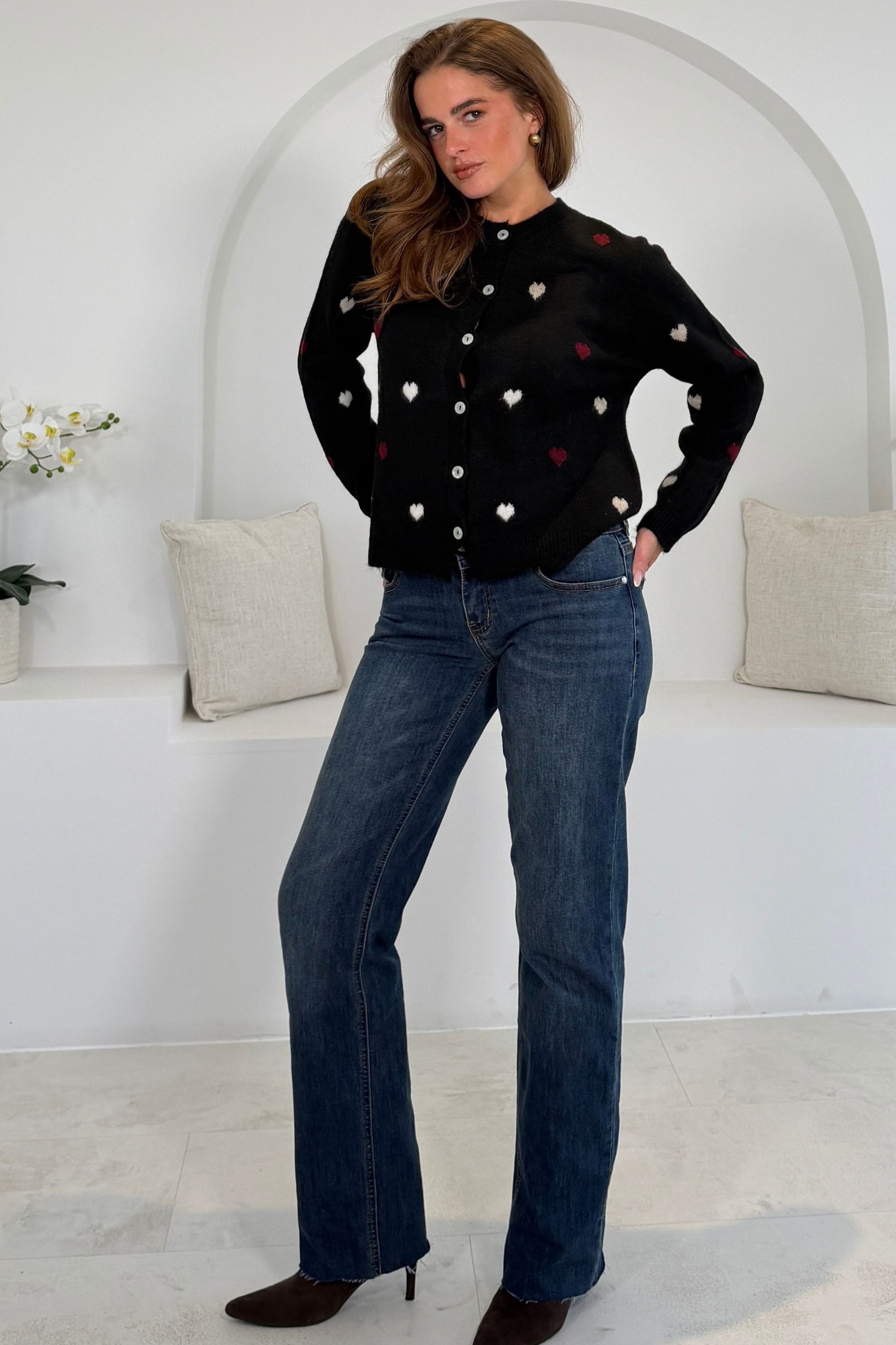 Helen Heart Button up Cardigan Black