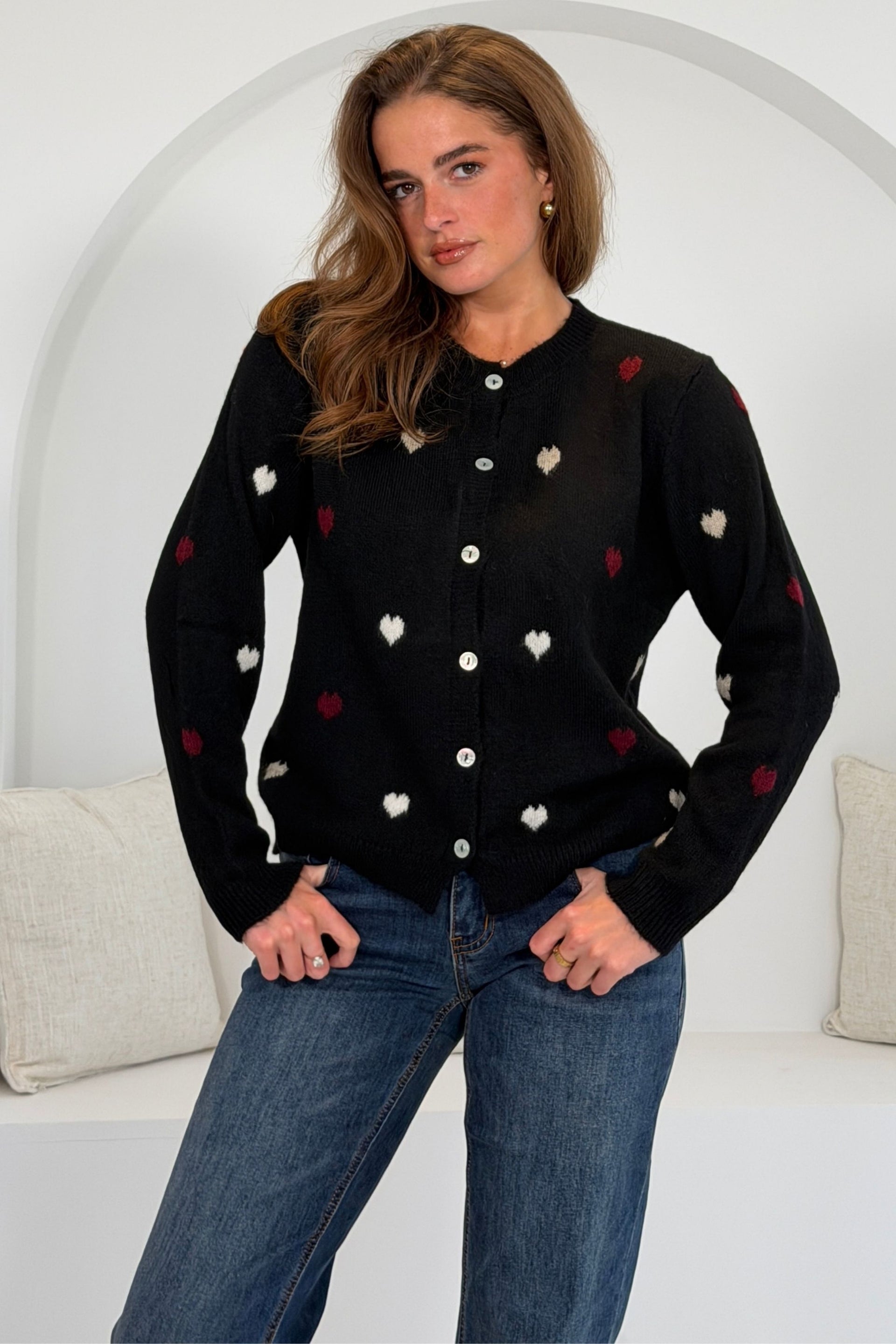 Helen Heart Button up Cardigan Black