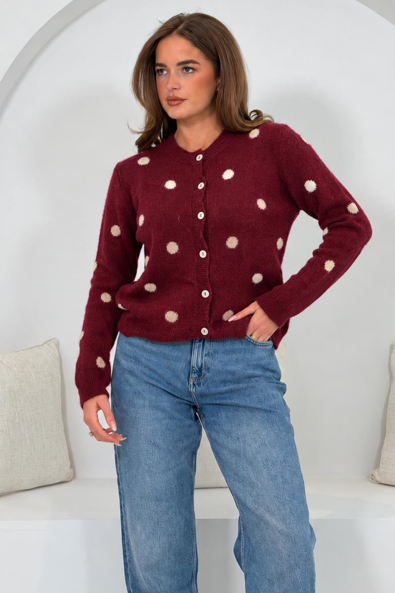 Elizabeth Polka cardigan Wine