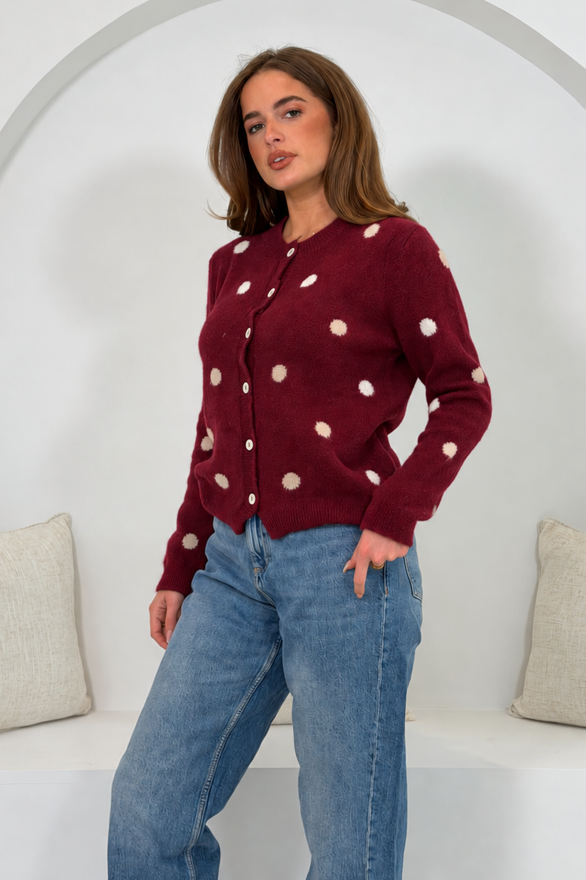 Elizabeth Polka cardigan Wine
