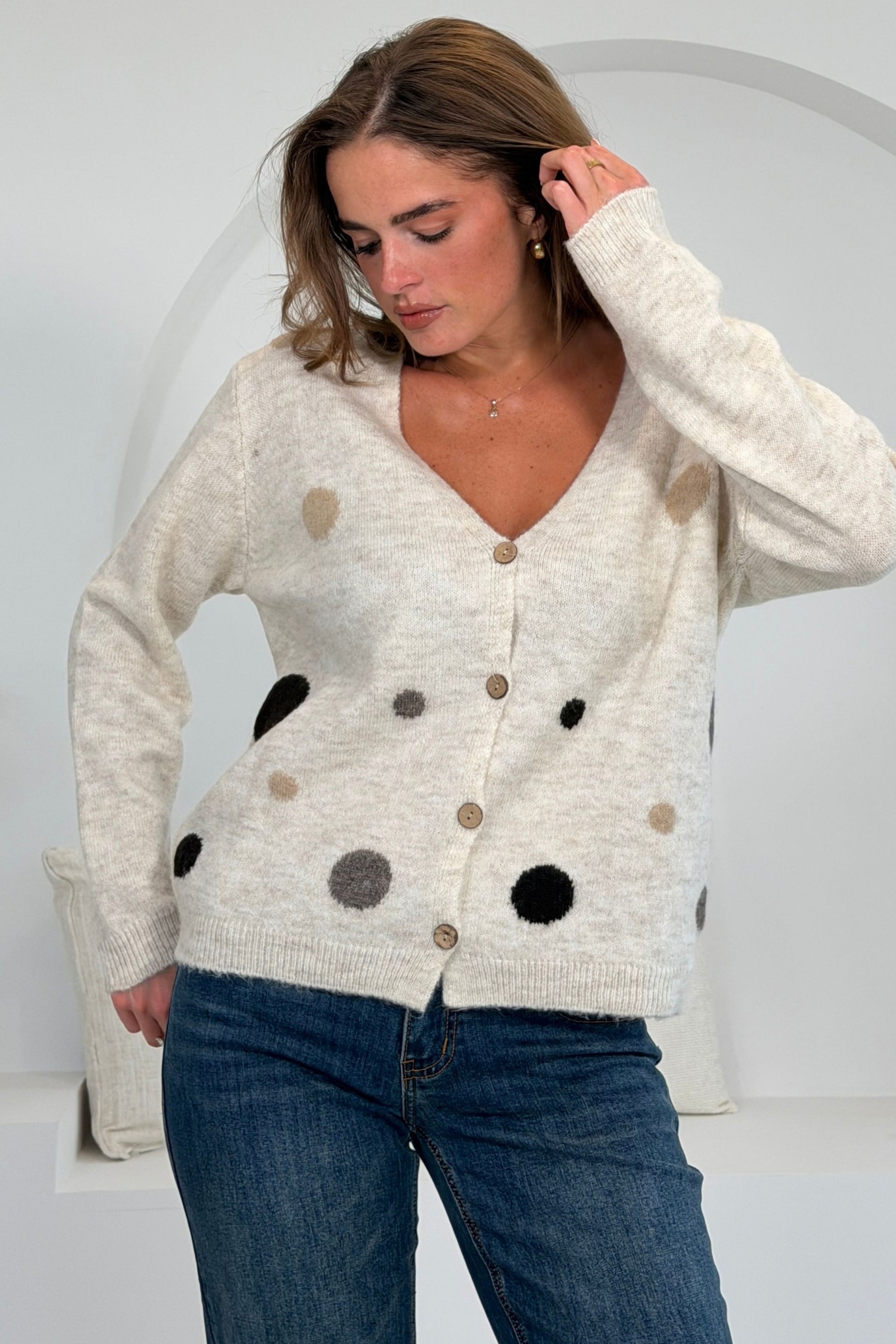 June Polka Dot Cardigan Brown
