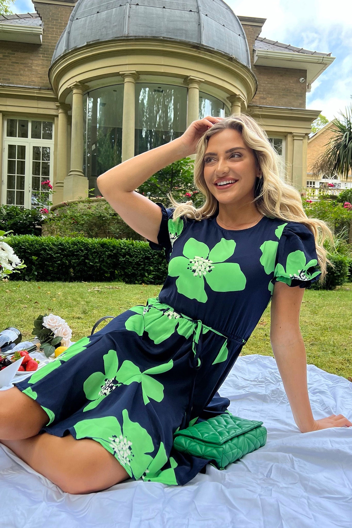 Pixie Skater Mini Dress Navy & Green Floral