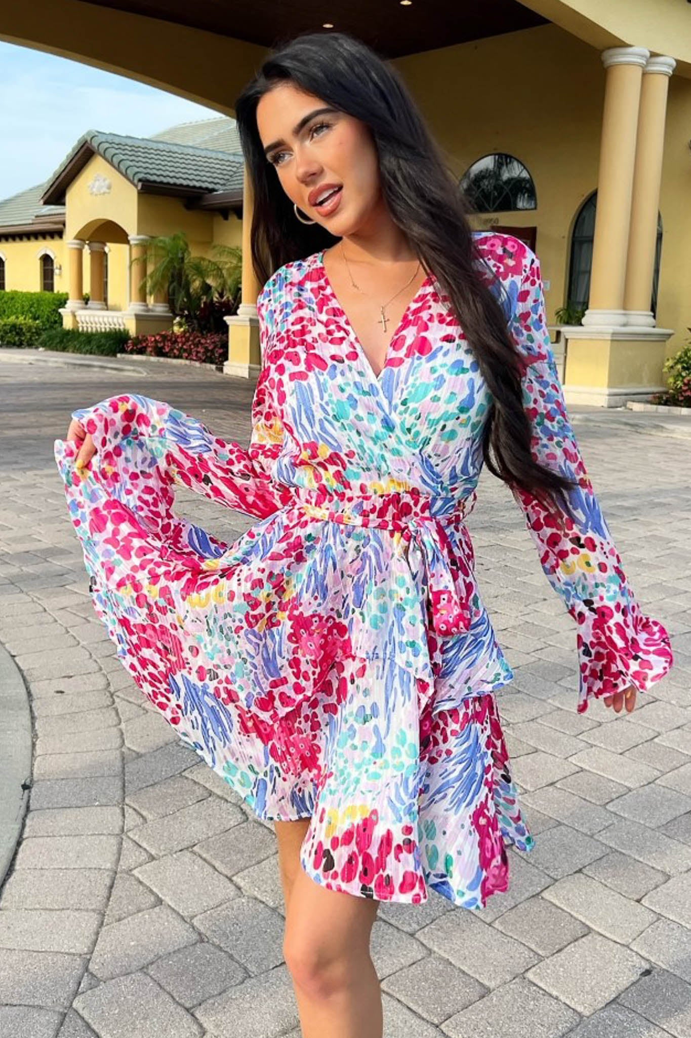 Kim Bell Sleeve Chiffon Mini Dress Multi Print