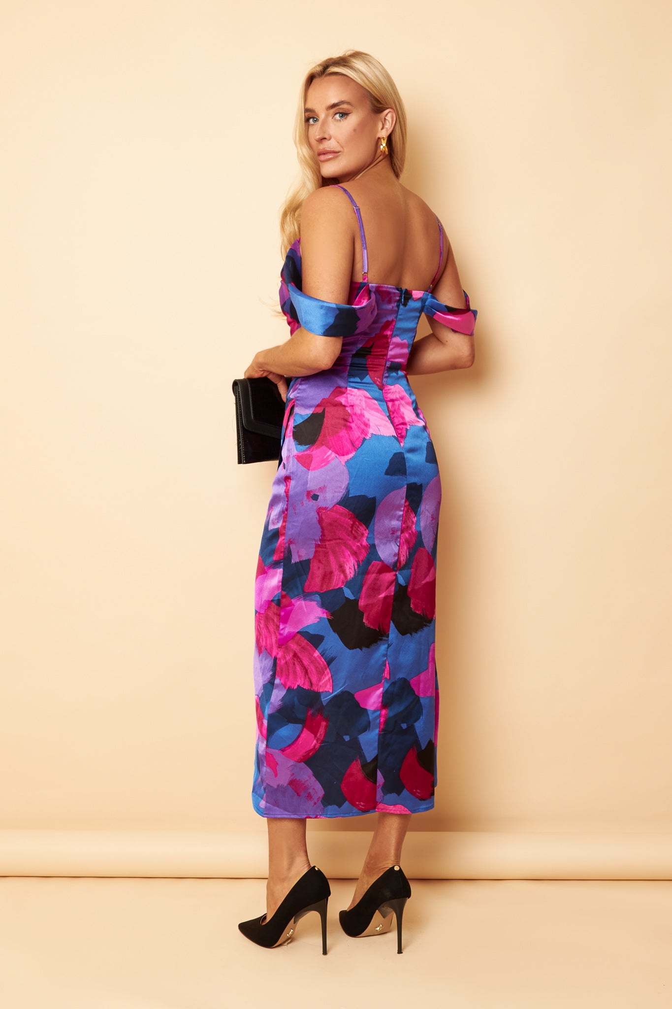 Camila Purple Abstract Wrap Over Midi Dress