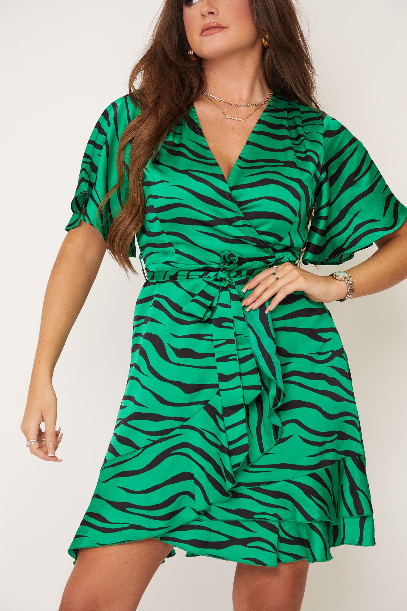 Felicity Green Zebra Wrap Mini Dress