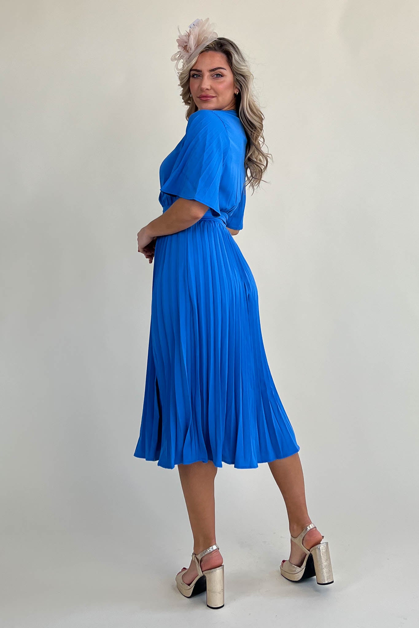 Felicia Blue Pleated Detail Midi Dress