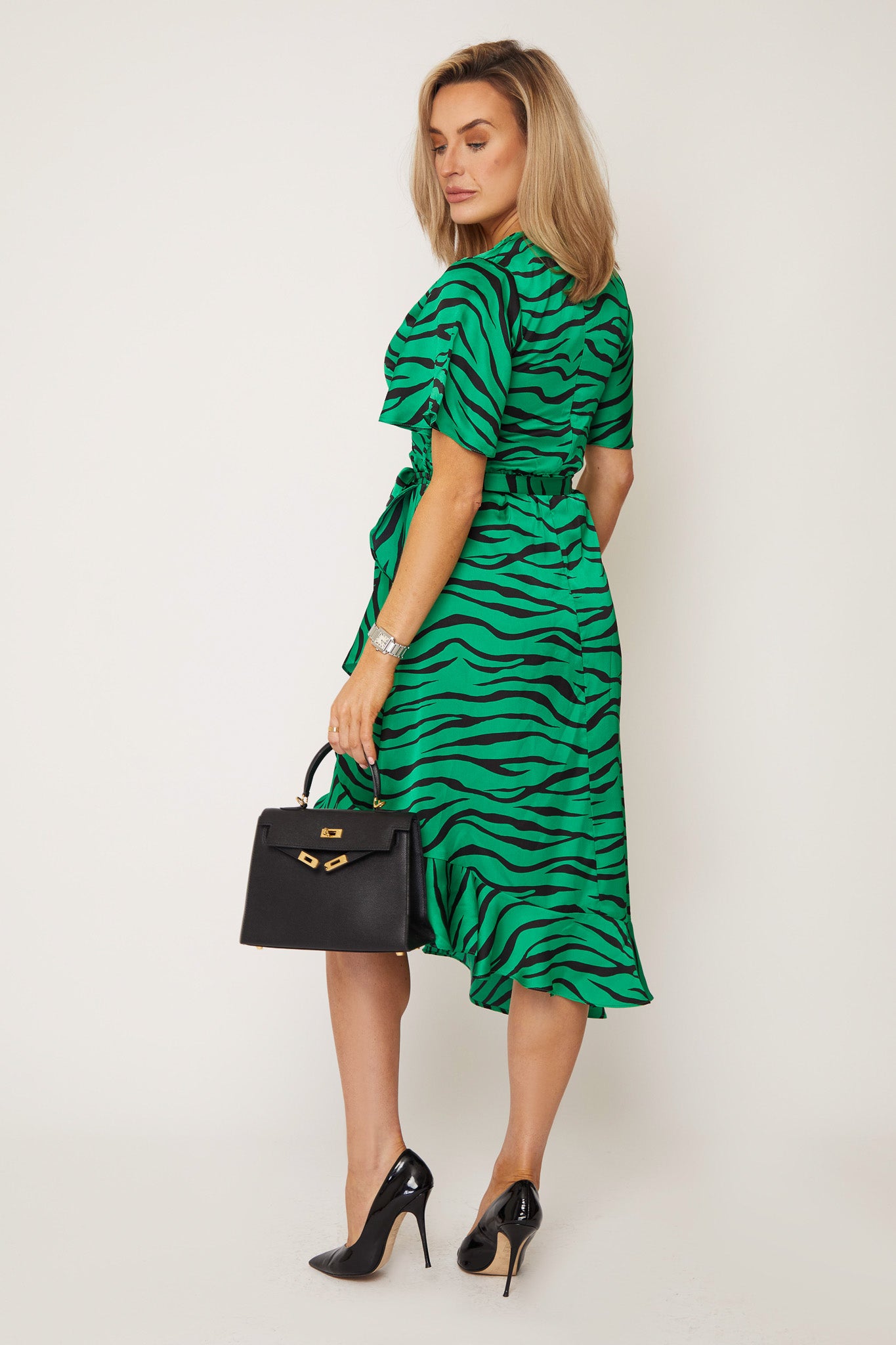 Frances Green Zebra Asymmetric Wrap Midi Dress