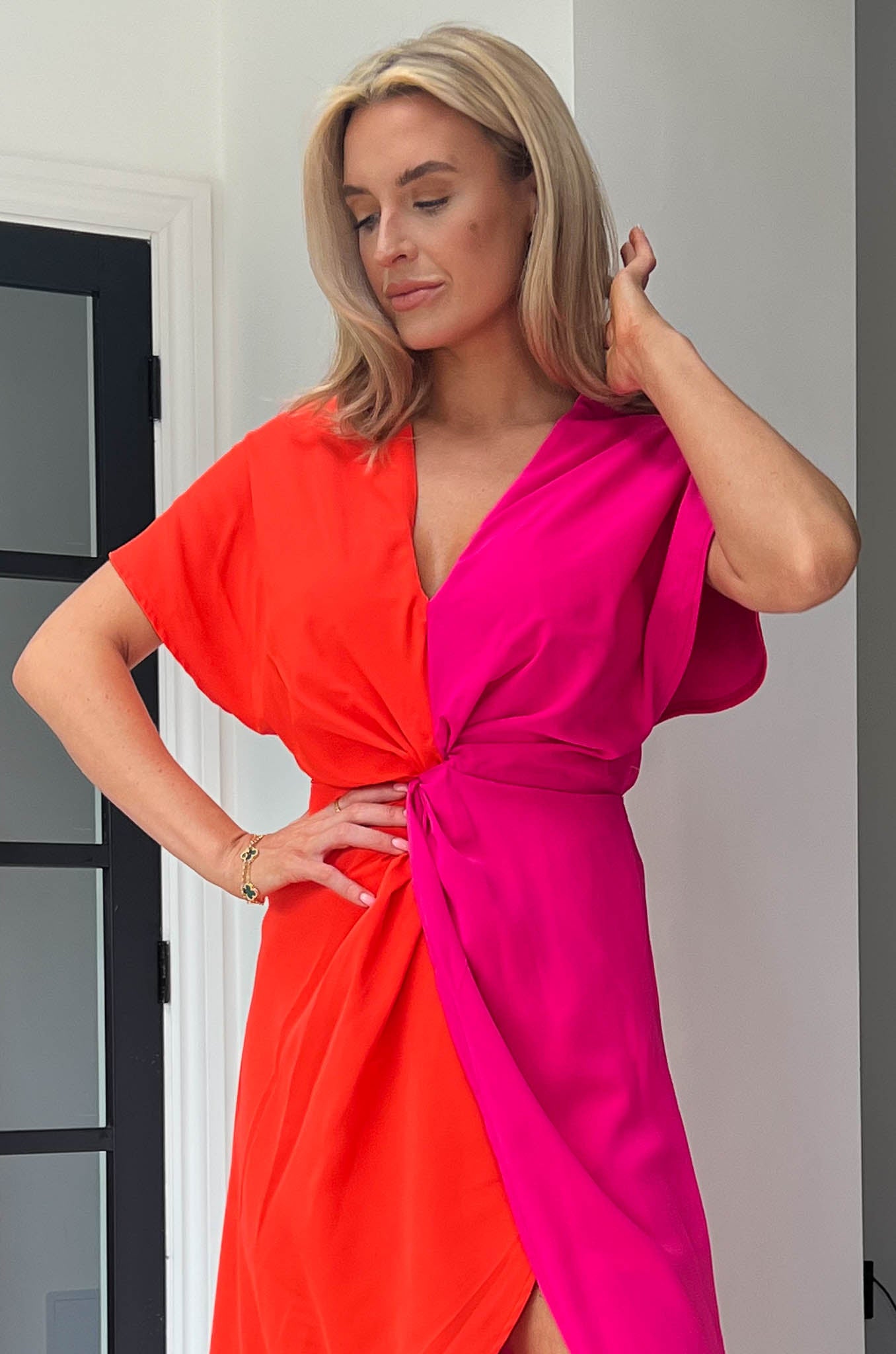 Blair Orange & Pink Knot Detail Wrap Maxi Dress