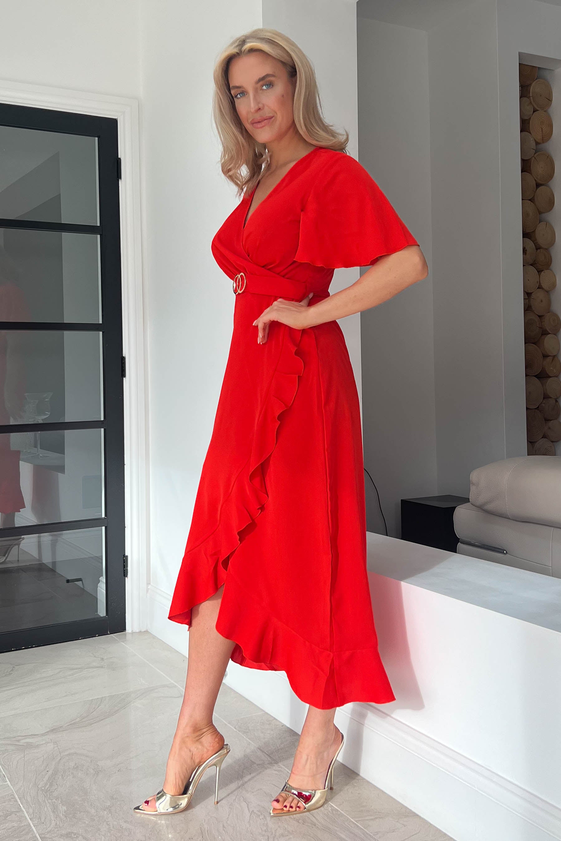 Midi red sales wrap dress