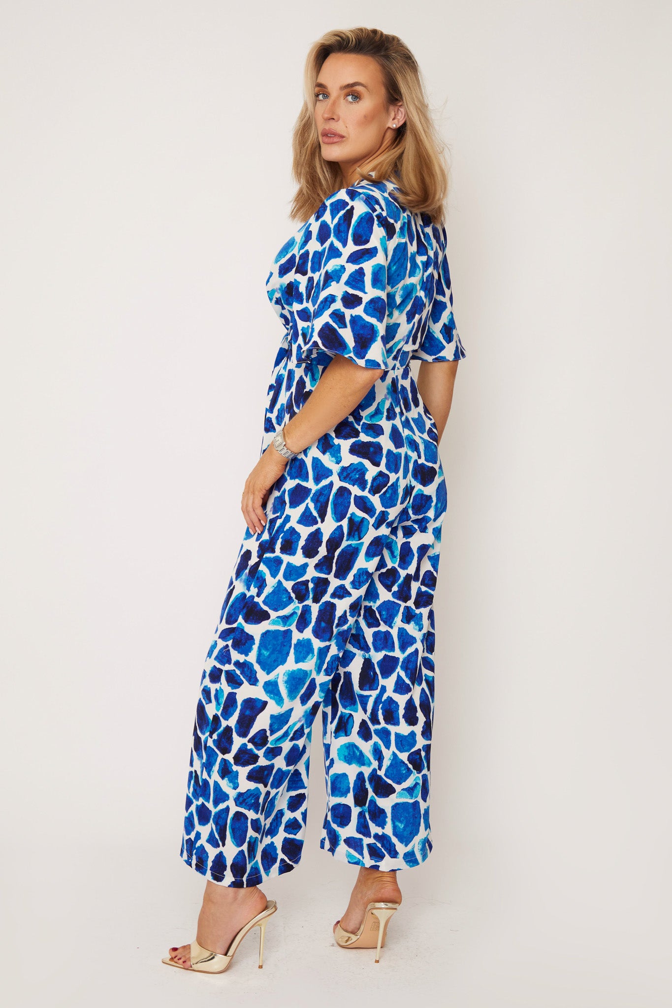Freya Blue Giraffe Print Wrap Detail Culotte Jumpsuit
